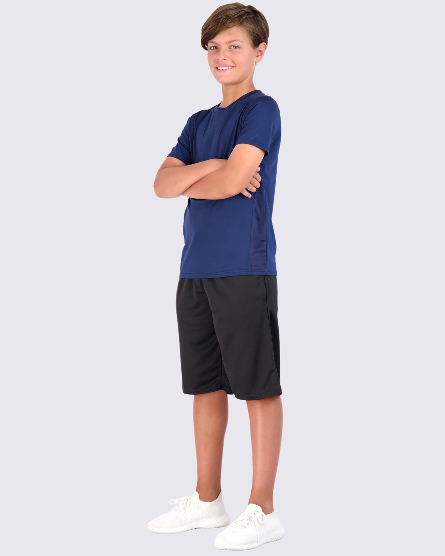 Real Essentials 5 Pack: Youth Dry-Fit Wicking Active Athletic Performance Short Sleeve T-Shirt Boys & Girls Shirts