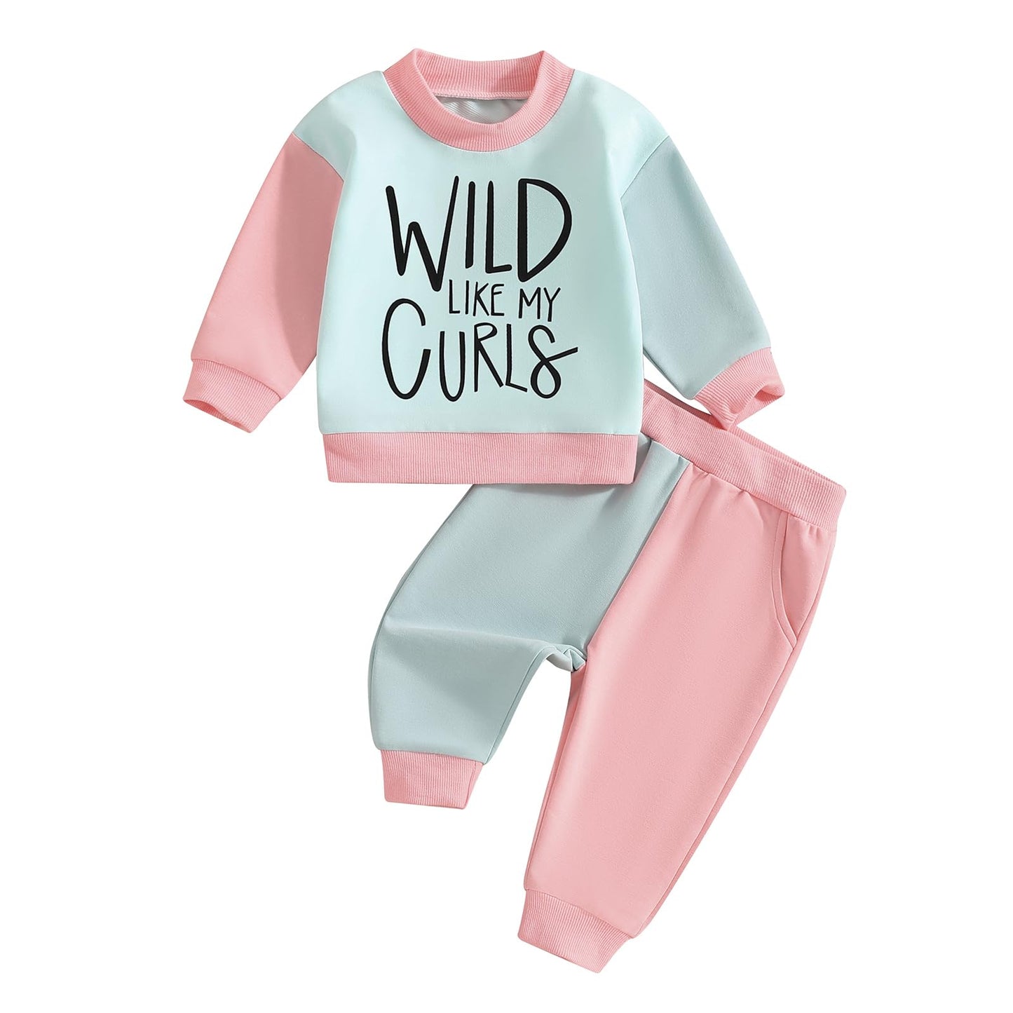 WZTYYDS Toddler Baby Girl Clothes 1T 2T 3T 4T 5T Fall Winter Outfits Contrast Color Long Sleeve Sweatshirt + Pants Sets