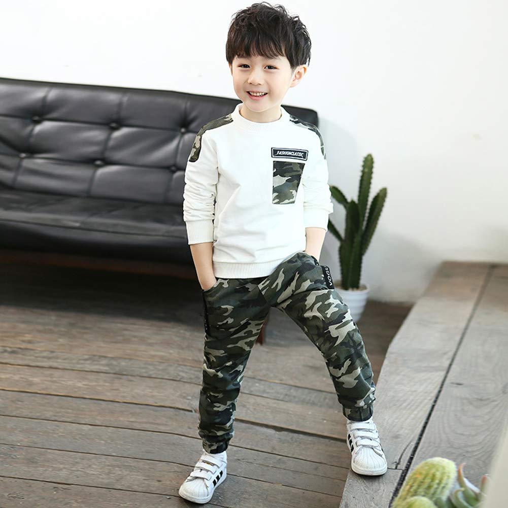 lontakids Boys 2 Pieces Set Long Sleeve Tops + Camouflage Pants Outfits Boys Clothes Set