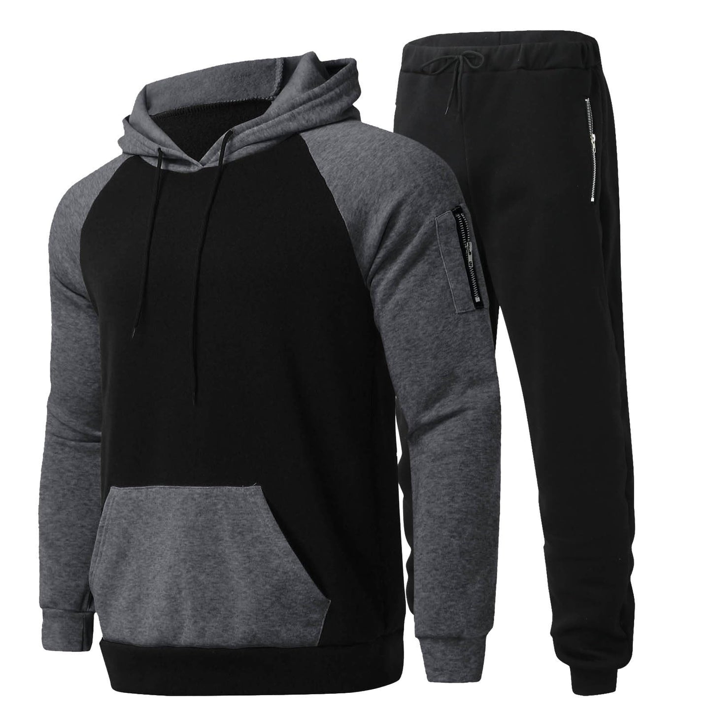 Sweatshirts for Men Trendy Color Block Hoodies Fleece Long Sleeve Hooded Pullover Casual Patchwork Tops with Pocket