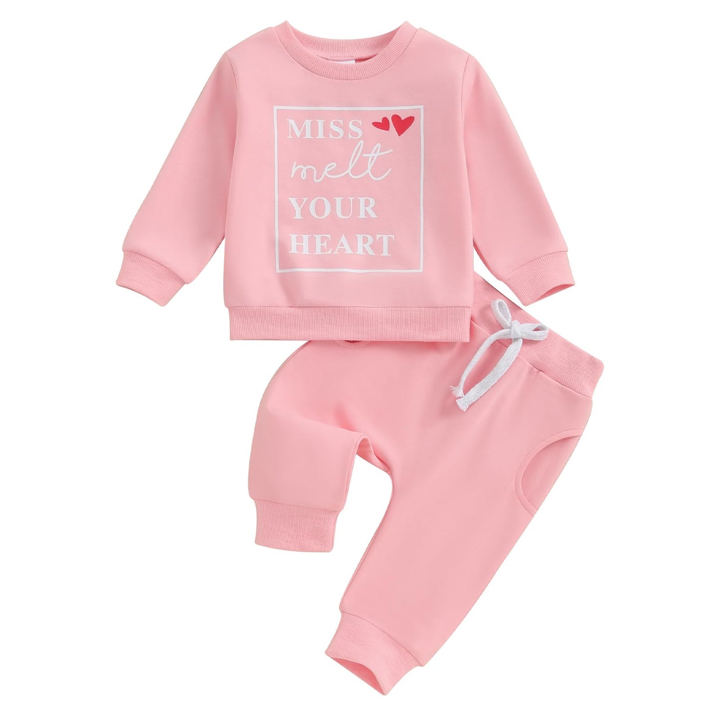 BeQeuewll Baby Girl Valentines Outfit Long Sleeve Heart Print Sweatshirt Jogger Pants 2Pcs Baby Girls Valentine Clothes