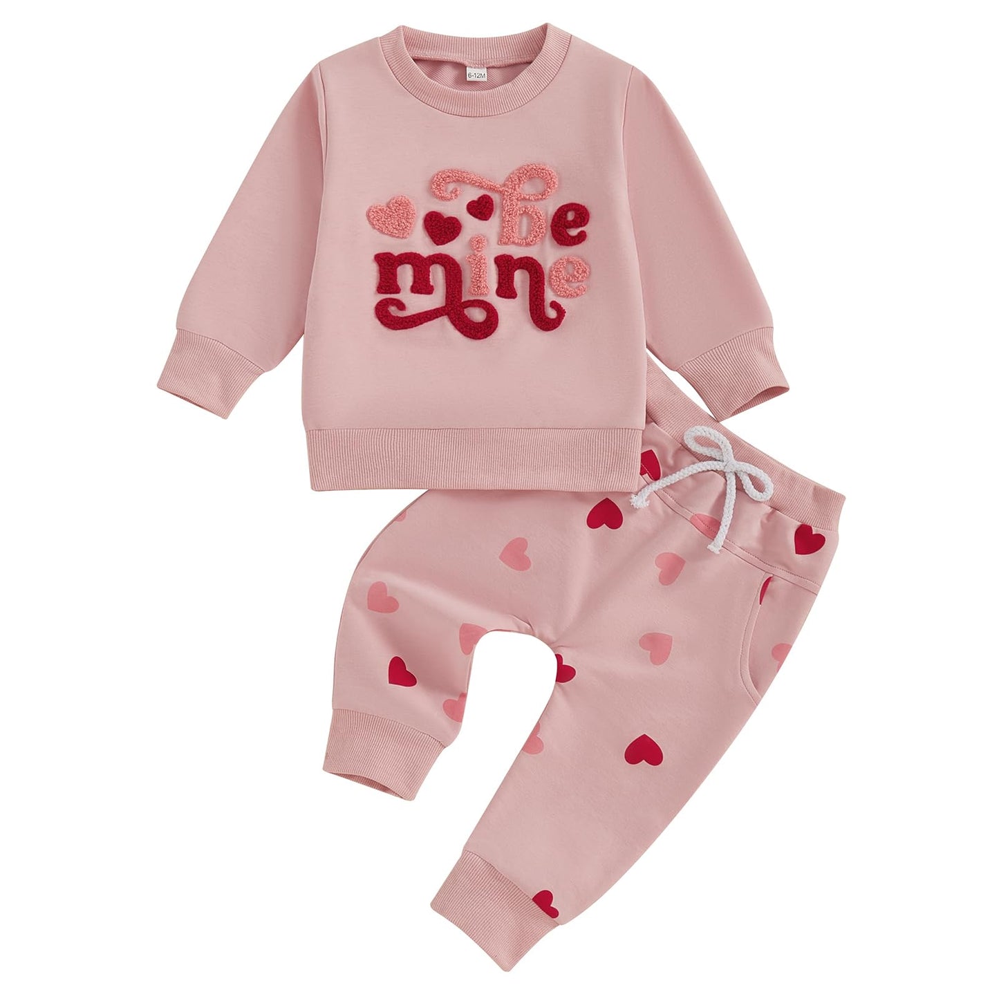 BeQeuewll Baby Girl Valentines Outfit Long Sleeve Heart Print Sweatshirt Jogger Pants 2Pcs Baby Girls Valentine Clothes