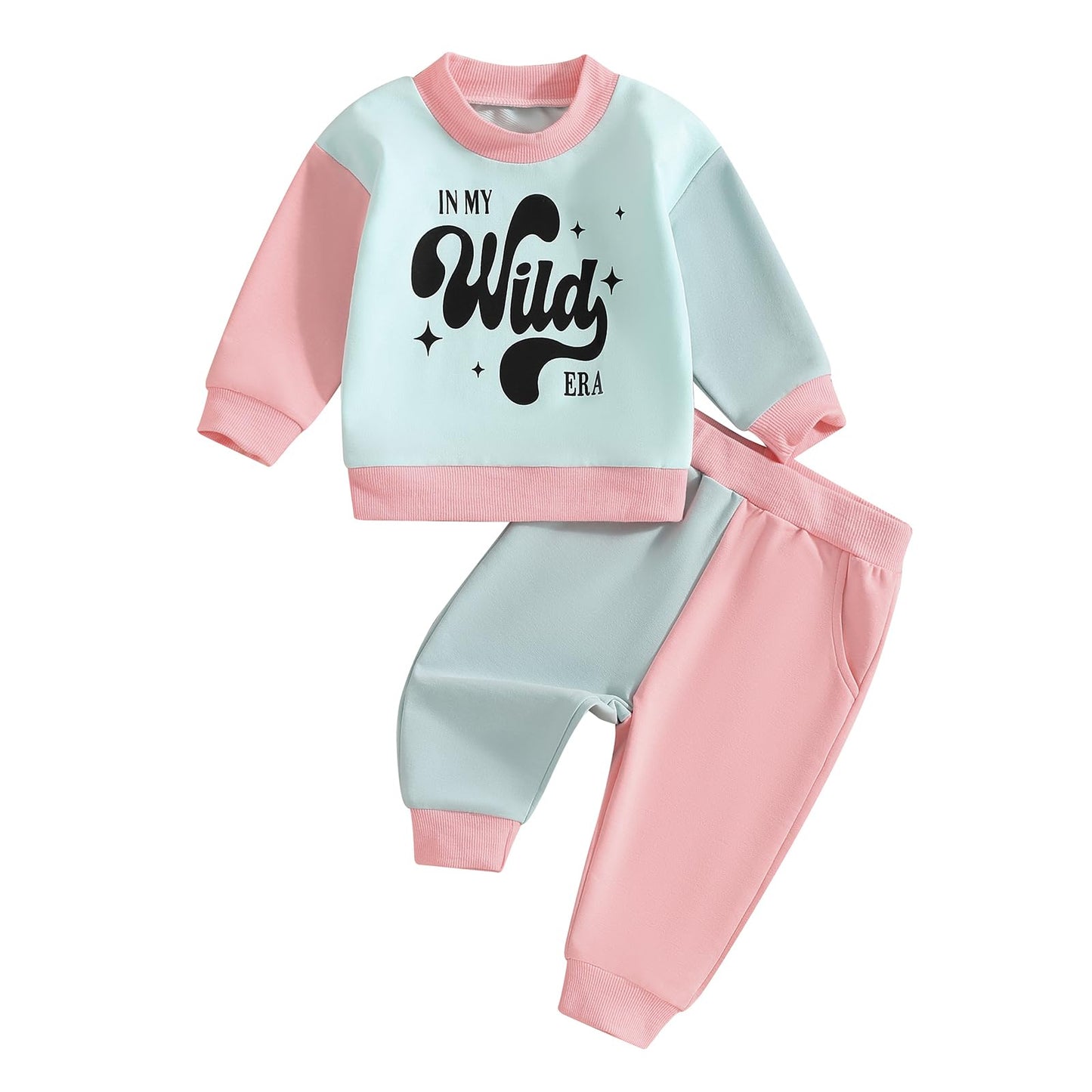 WZTYYDS Toddler Baby Girl Clothes 1T 2T 3T 4T 5T Fall Winter Outfits Contrast Color Long Sleeve Sweatshirt + Pants Sets