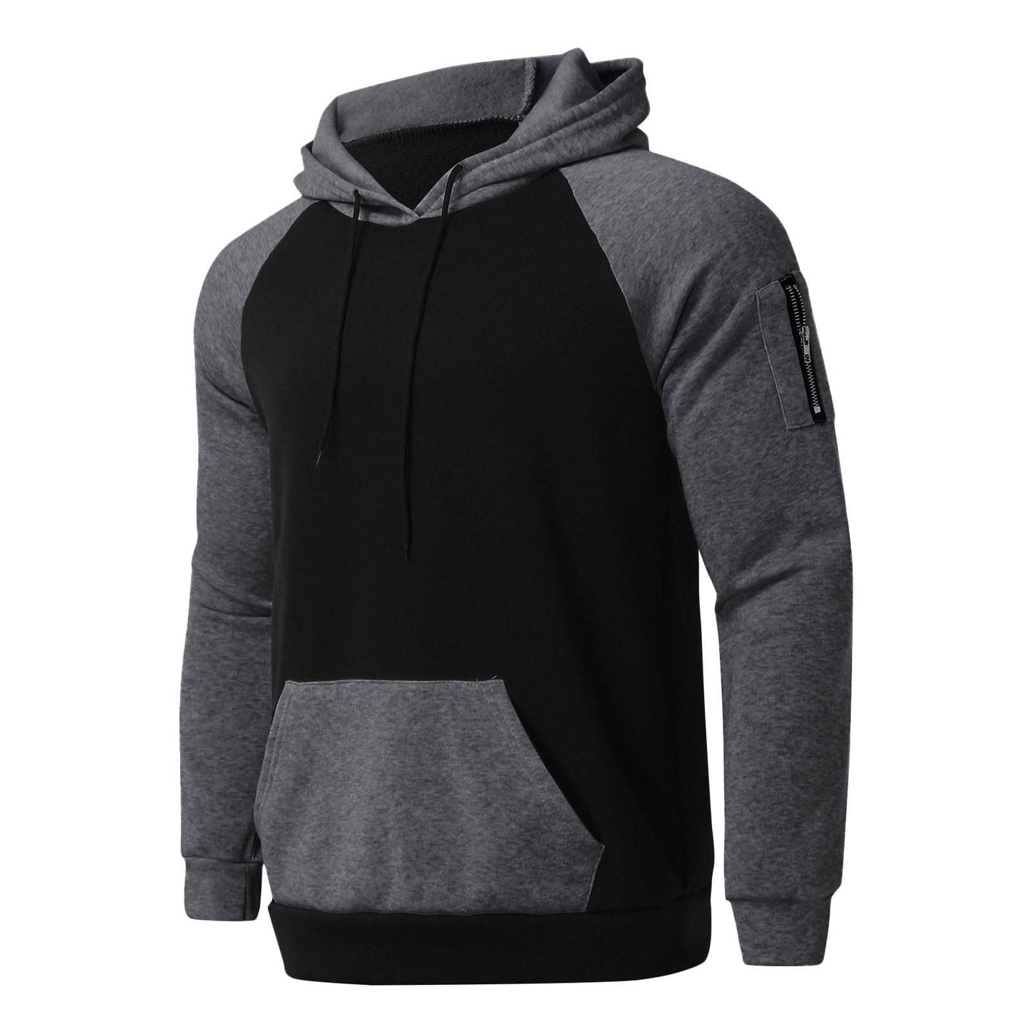 Sweatshirts for Men Trendy Color Block Hoodies Fleece Long Sleeve Hooded Pullover Casual Patchwork Tops with Pocket