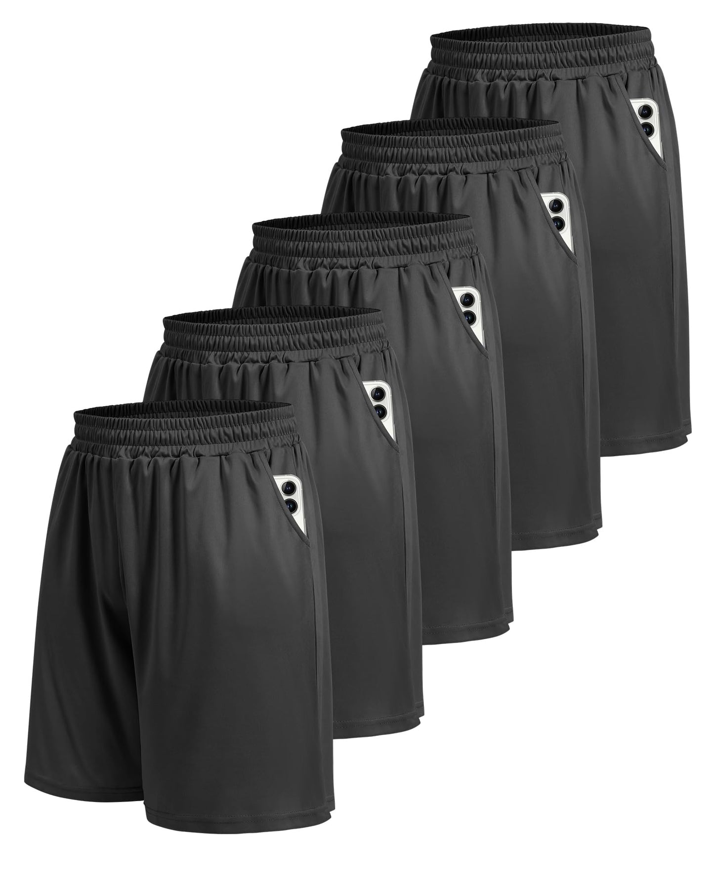 5 Pack Athletic Gym Mens Shorts - Workout Black Quick Dry Basketball Shorts with Pockets for Running Casual Activewear