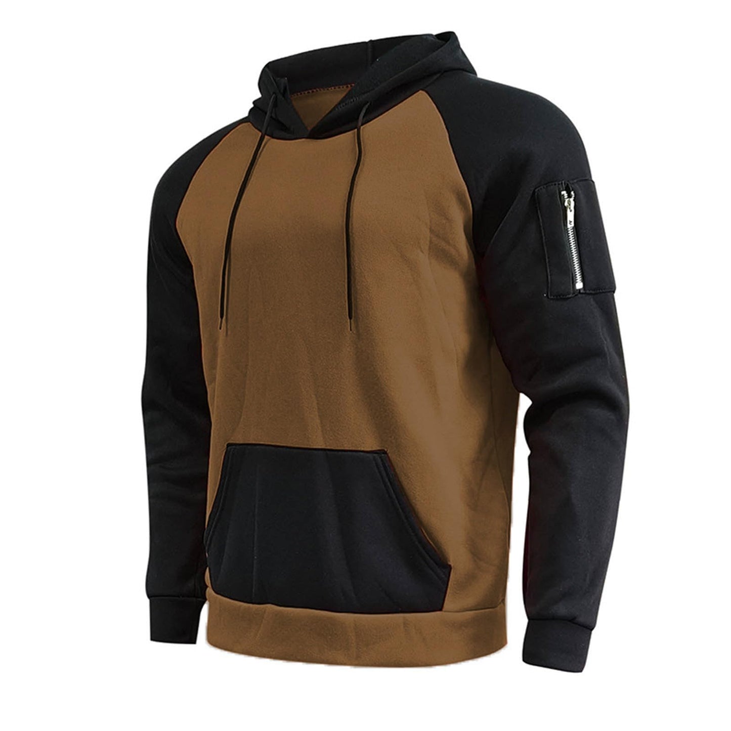 Sweatshirts for Men Trendy Color Block Hoodies Fleece Long Sleeve Hooded Pullover Casual Patchwork Tops with Pocket