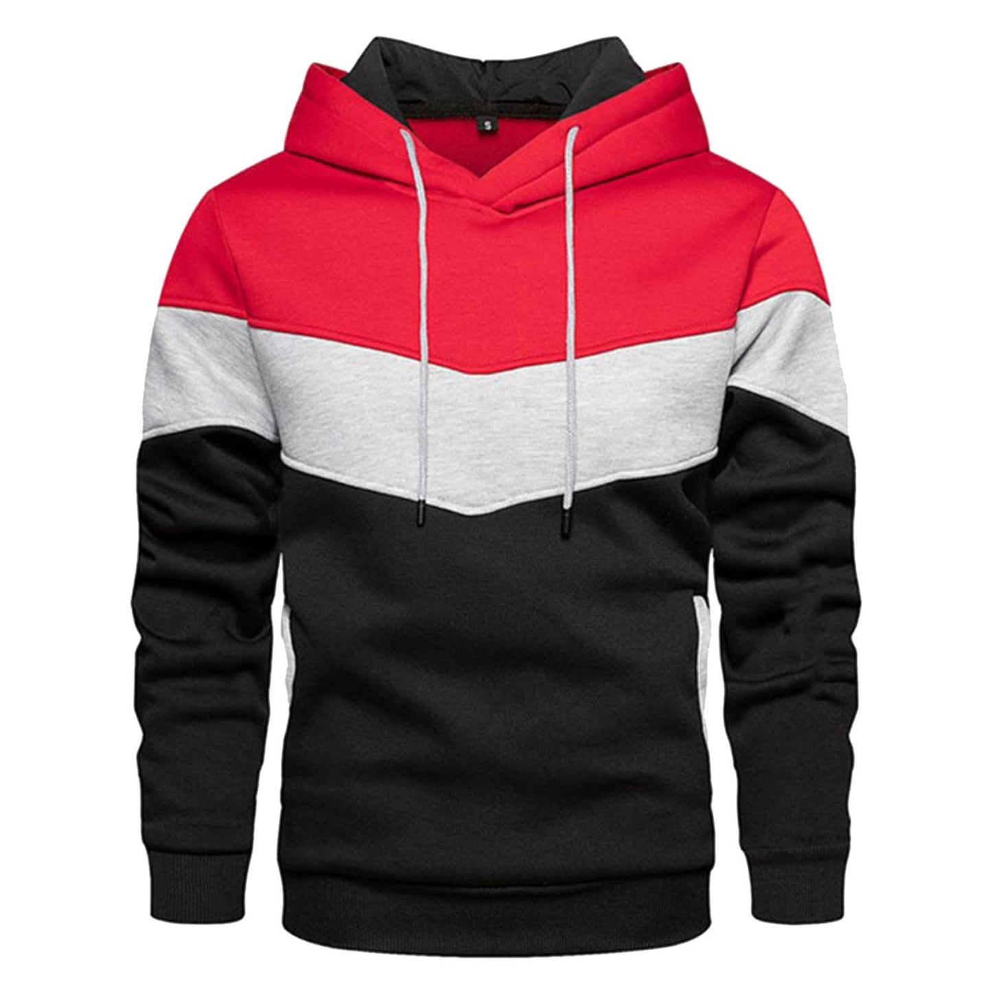 Sweatshirts for Men Trendy Color Block Hoodies Fleece Long Sleeve Hooded Pullover Casual Patchwork Tops with Pocket