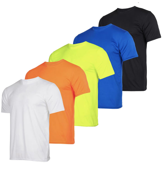 Real Essentials 5 Pack: Youth Dry-Fit Wicking Active Athletic Performance Short Sleeve T-Shirt Boys & Girls Shirts