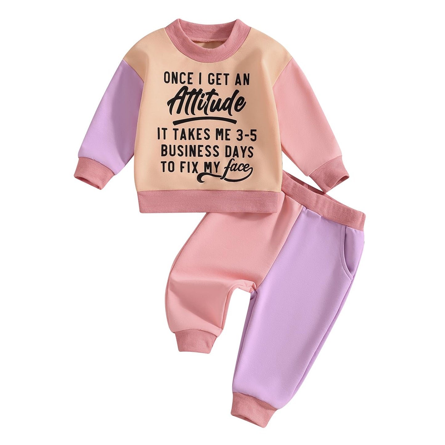 WZTYYDS Toddler Baby Girl Clothes 1T 2T 3T 4T 5T Fall Winter Outfits Contrast Color Long Sleeve Sweatshirt + Pants Sets