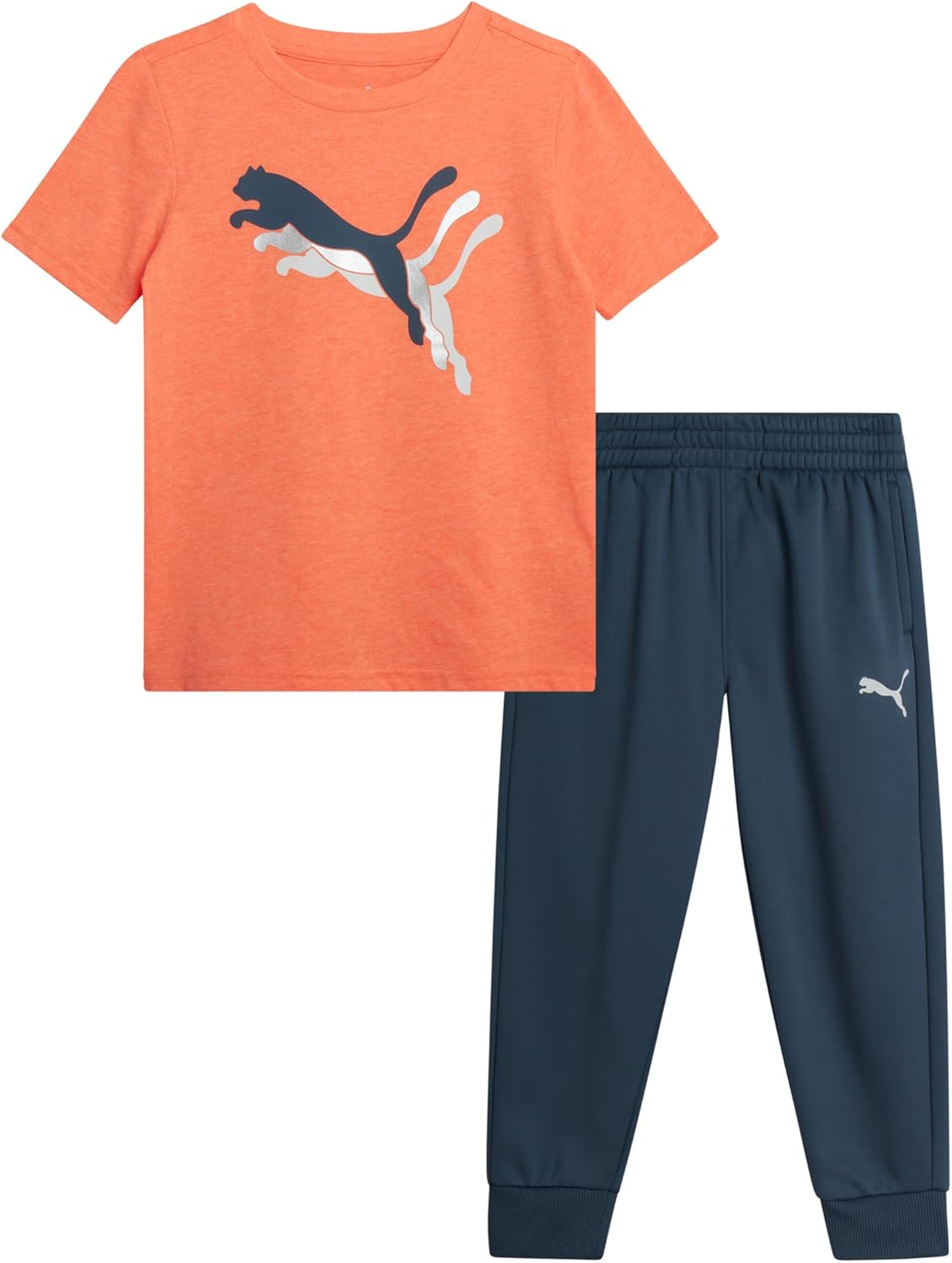 PUMA Toddler Boys' Pant Set - 2 Piece Short Sleeve T-Shirt and Active Performance Fleece Joggers for Toddler Boys (18M-5T)