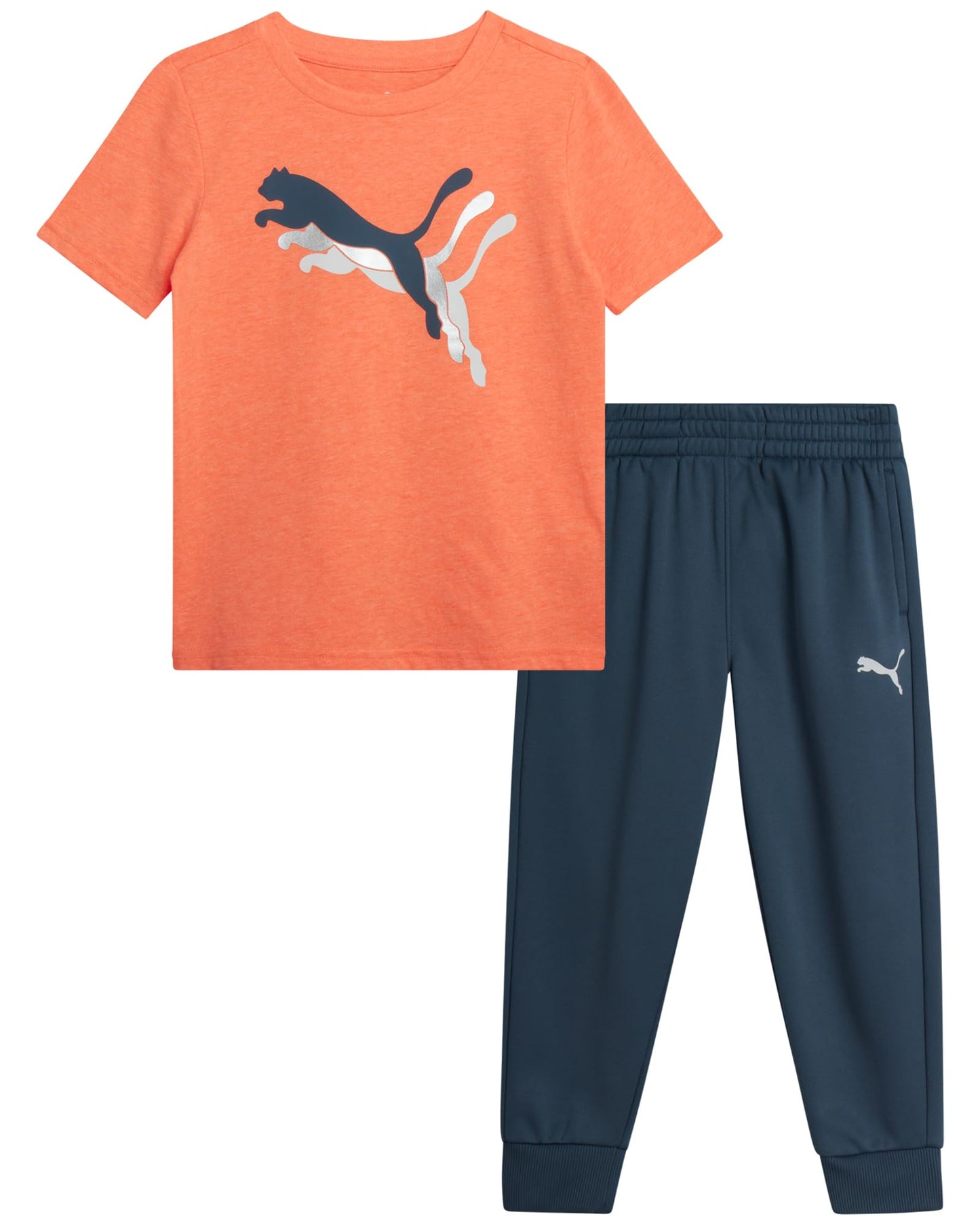 PUMA Toddler Boys' Pant Set - 2 Piece Short Sleeve T-Shirt and Active Performance Fleece Joggers for Toddler Boys (18M-5T)