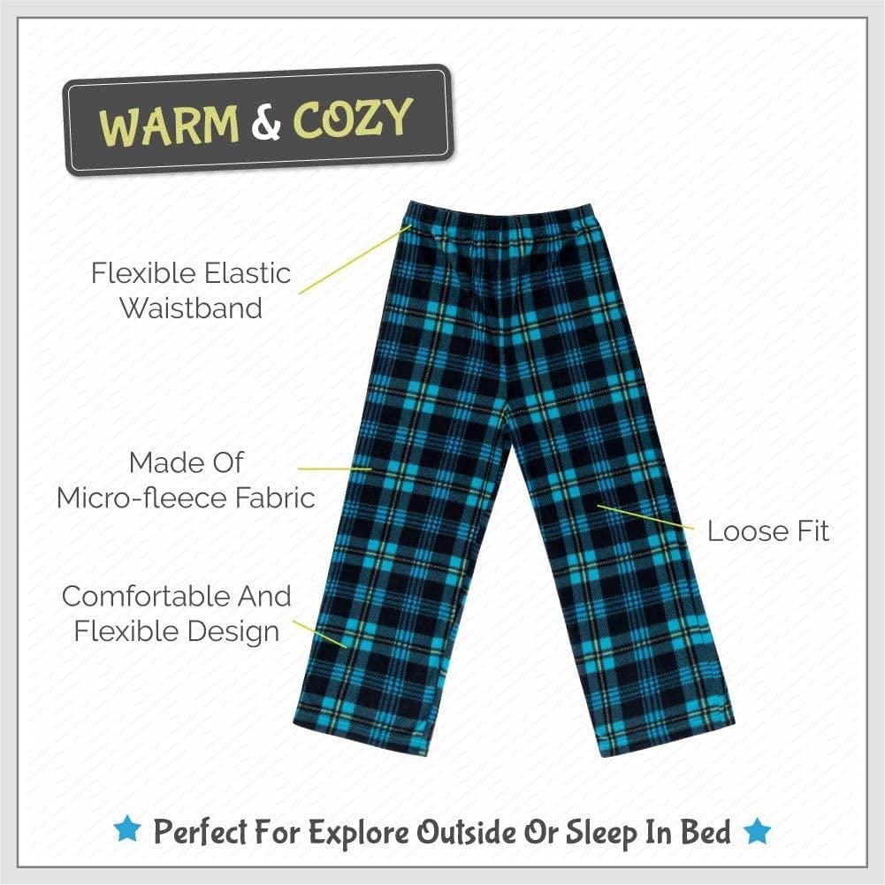 Mad Dog Concepts 3-Pack Boys Pajama Pants - Soft Micro Fleece PJ Bottoms for Kids, Printed Plaid Design - Boy's Sleepwear