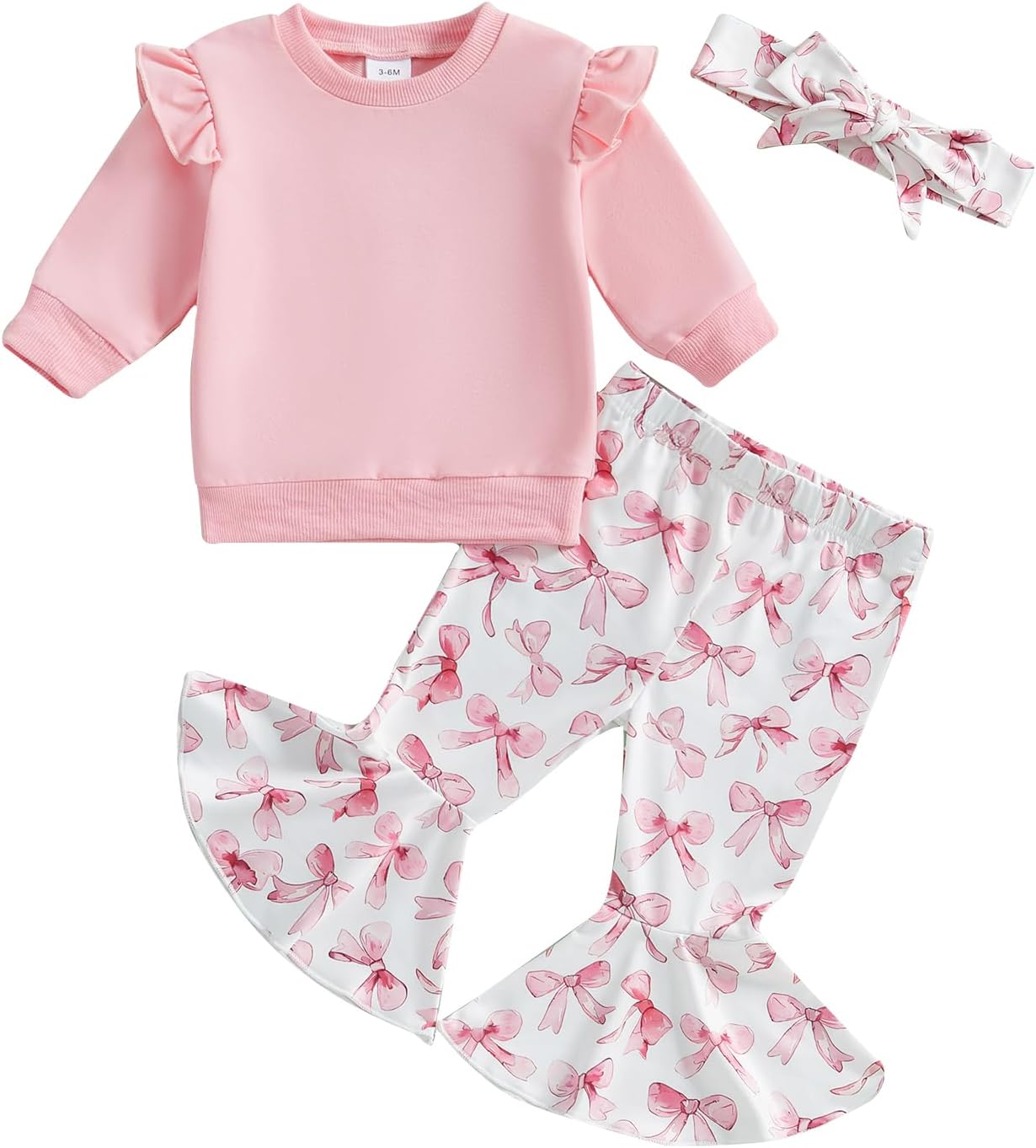 Toddler Infant Baby Girl Clothes Warm Fall Winter Outfits Solid Fly Sleeve Sweatshirt Bow Bell Bottoms Pants