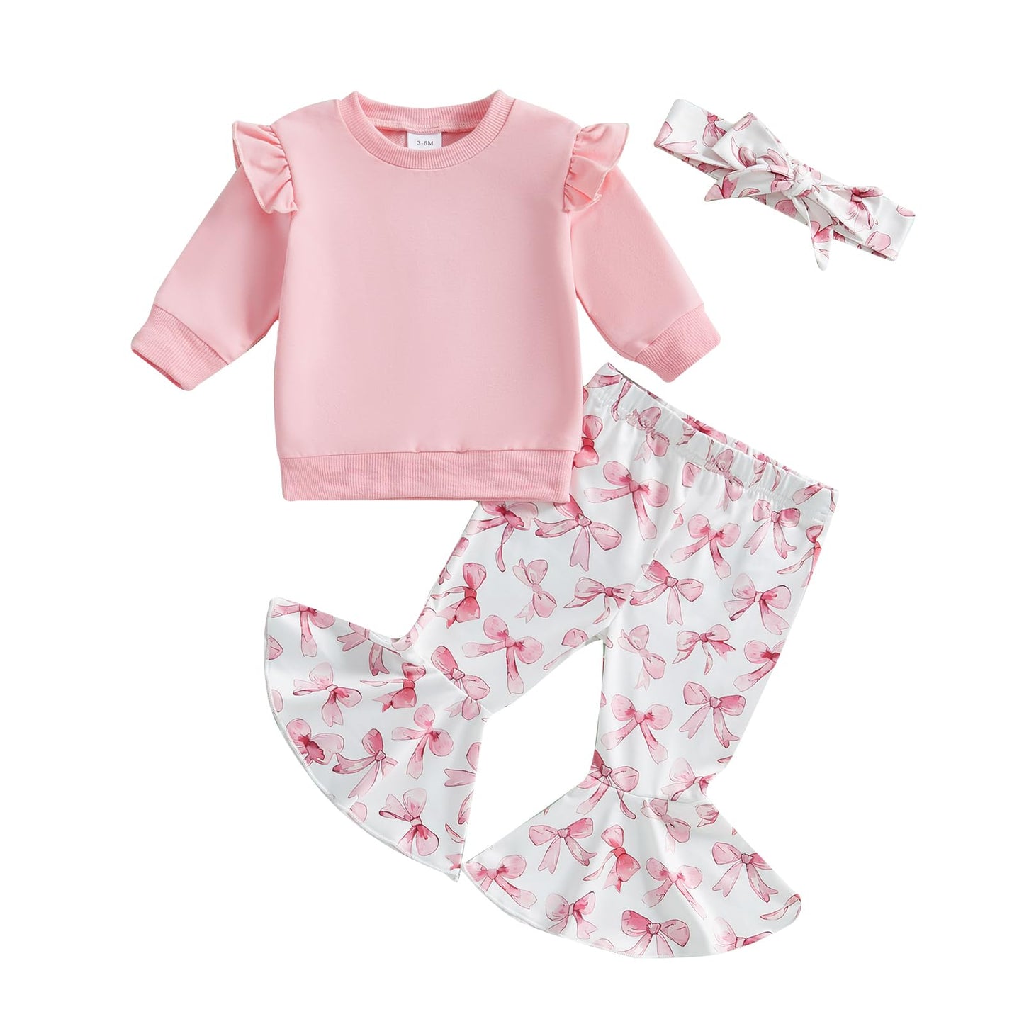 Toddler Infant Baby Girl Clothes Warm Fall Winter Outfits Solid Fly Sleeve Sweatshirt Bow Bell Bottoms Pants