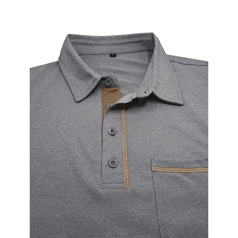 Men's Casual Polo Shirts Classic Long Sleeve Basic Button T-Shirt Lightweight Cotton Golf Tops with Pocket