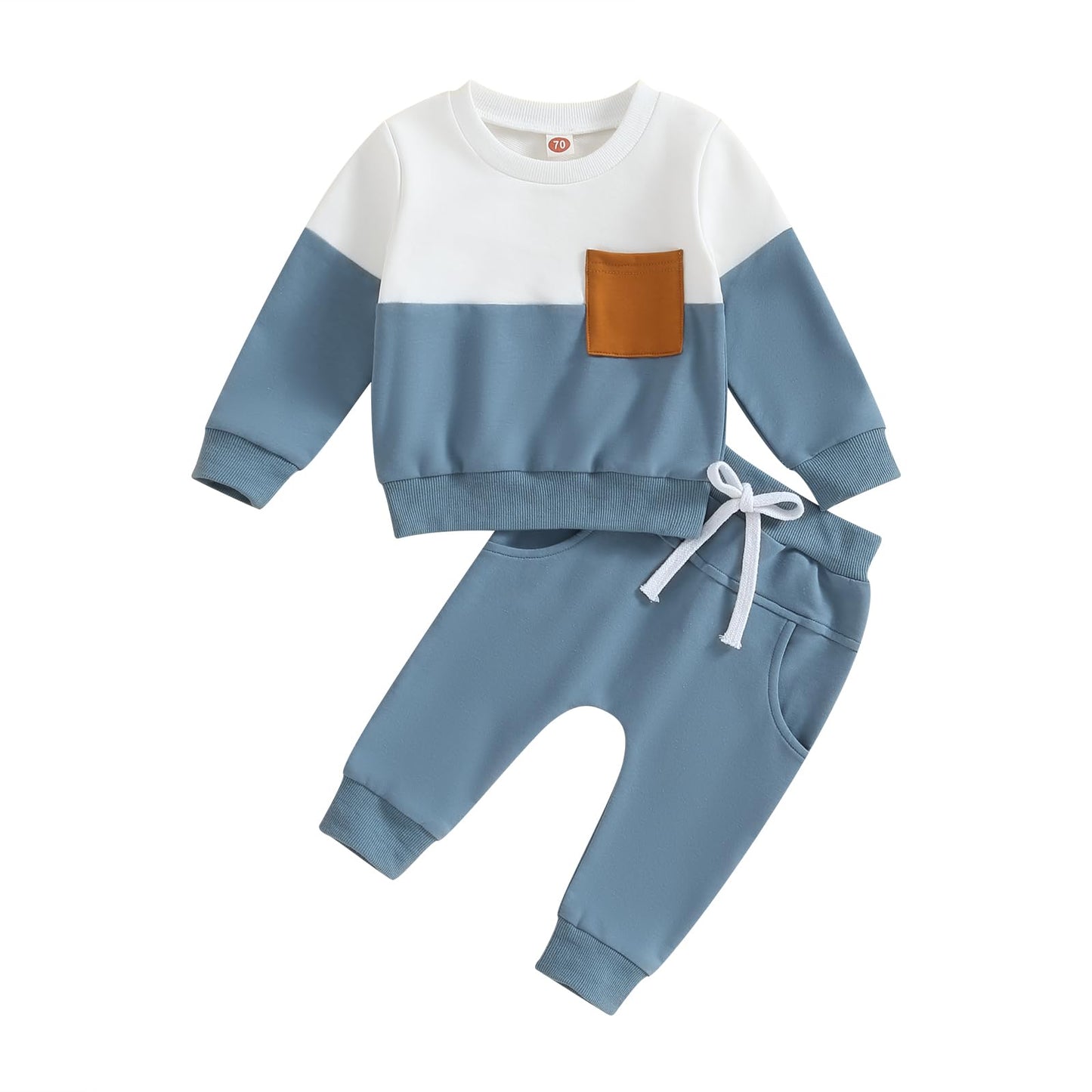 Kupretty Toddler Baby Boy Fall Winter Clothes Color Block Long Sleeve Sweatshirt Pullover Tops + Joggers Pants Outfit Set