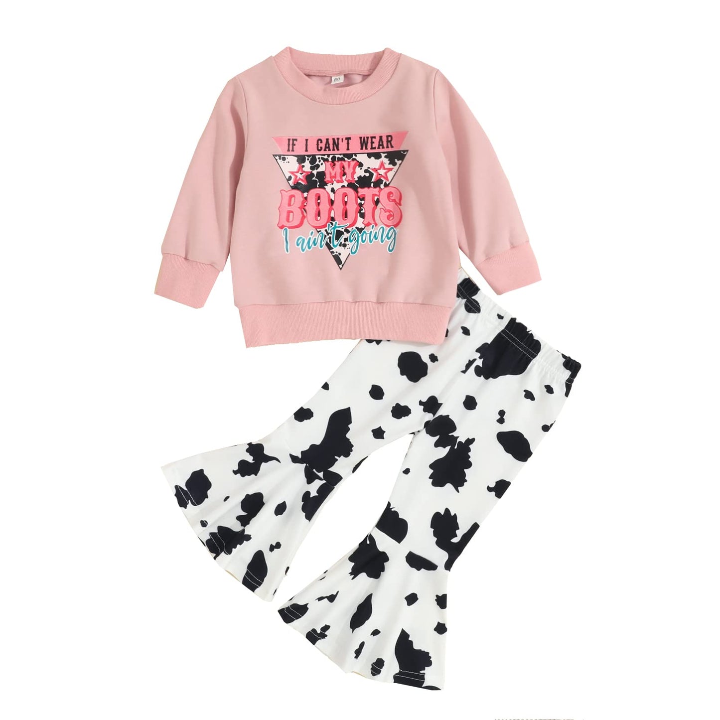 Toddler Kids Girls Clothes Sets Cow Print Long Sleeve Sweatshirt Pullover Flare Pants 2Pcs Fall Winter Outfits