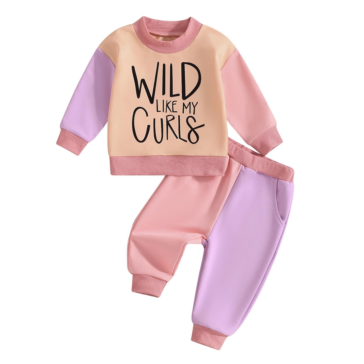 WZTYYDS Toddler Baby Girl Clothes 1T 2T 3T 4T 5T Fall Winter Outfits Contrast Color Long Sleeve Sweatshirt + Pants Sets