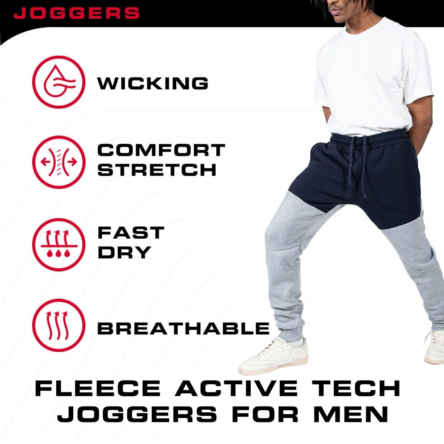 Ultra Performance 3 Pack Fleece Active Tech Joggers for Men, Mens Sweatpants with Zipper Pockets