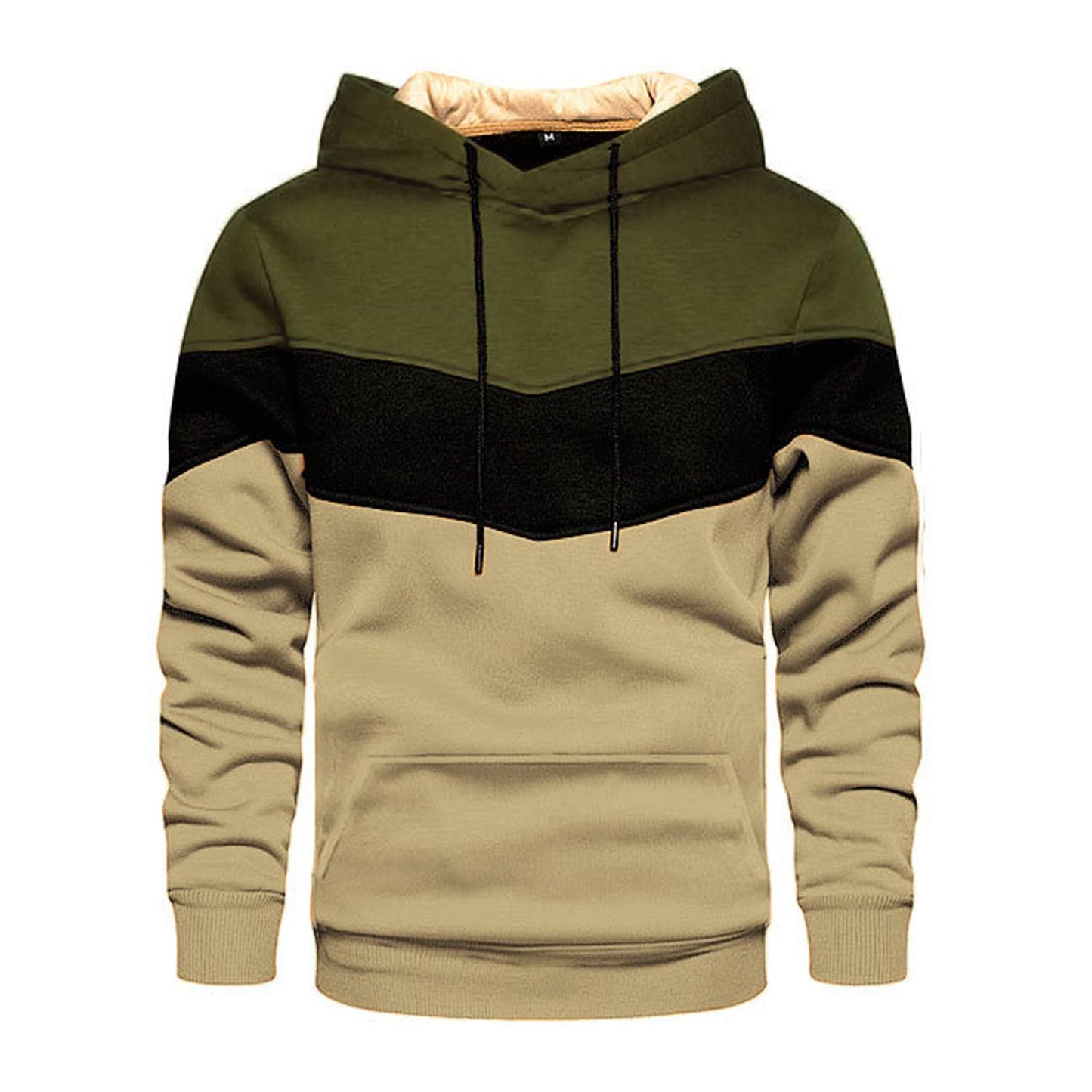 Sweatshirts for Men Trendy Color Block Hoodies Fleece Long Sleeve Hooded Pullover Casual Patchwork Tops with Pocket