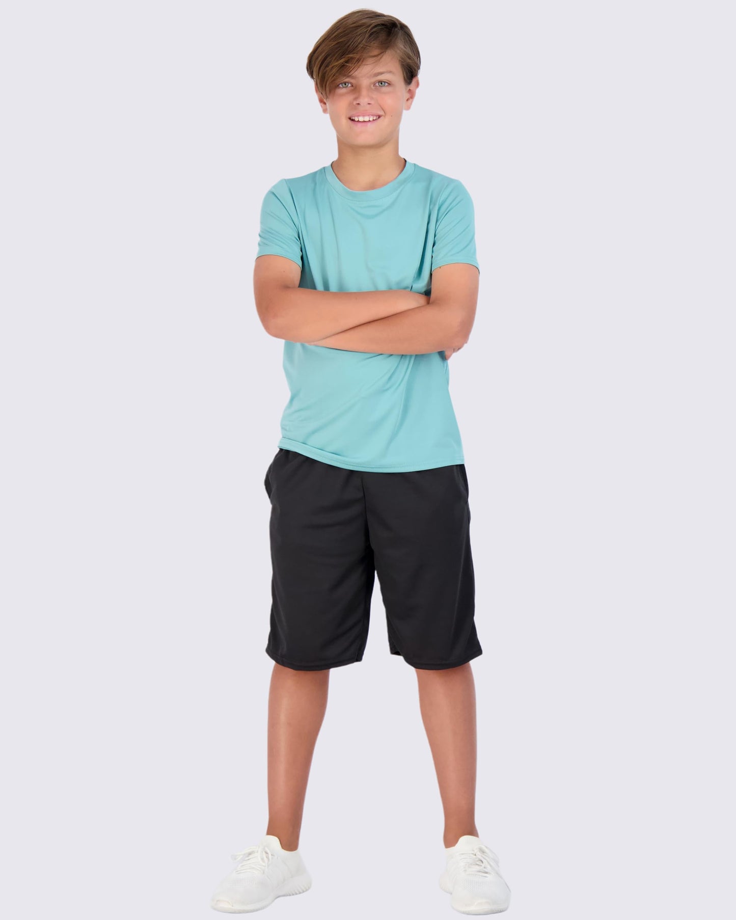 Real Essentials 5 Pack: Youth Dry-Fit Wicking Active Athletic Performance Short Sleeve T-Shirt Boys & Girls Shirts