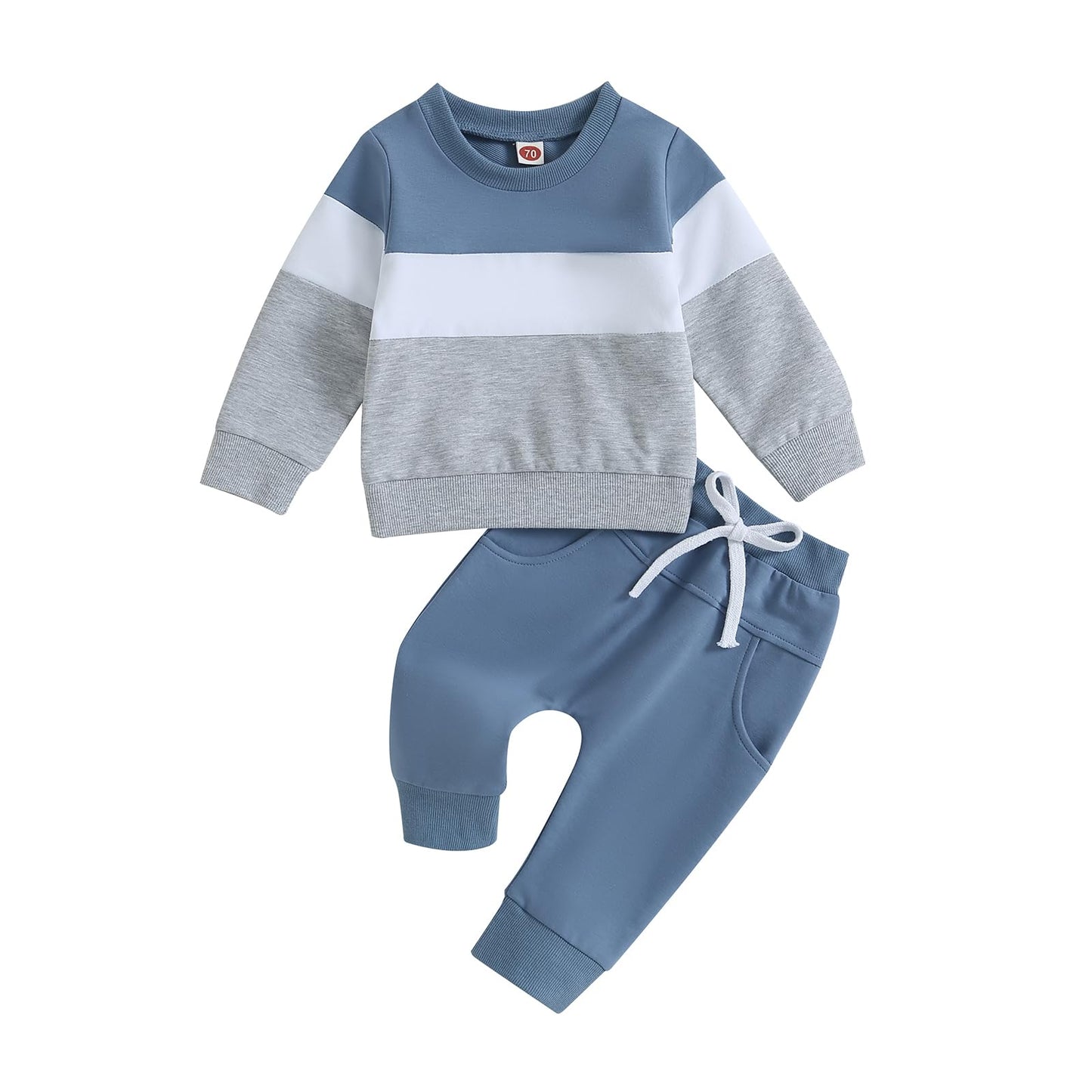 Kupretty Toddler Baby Boy Fall Winter Clothes Color Block Long Sleeve Sweatshirt Pullover Tops + Joggers Pants Outfit Set