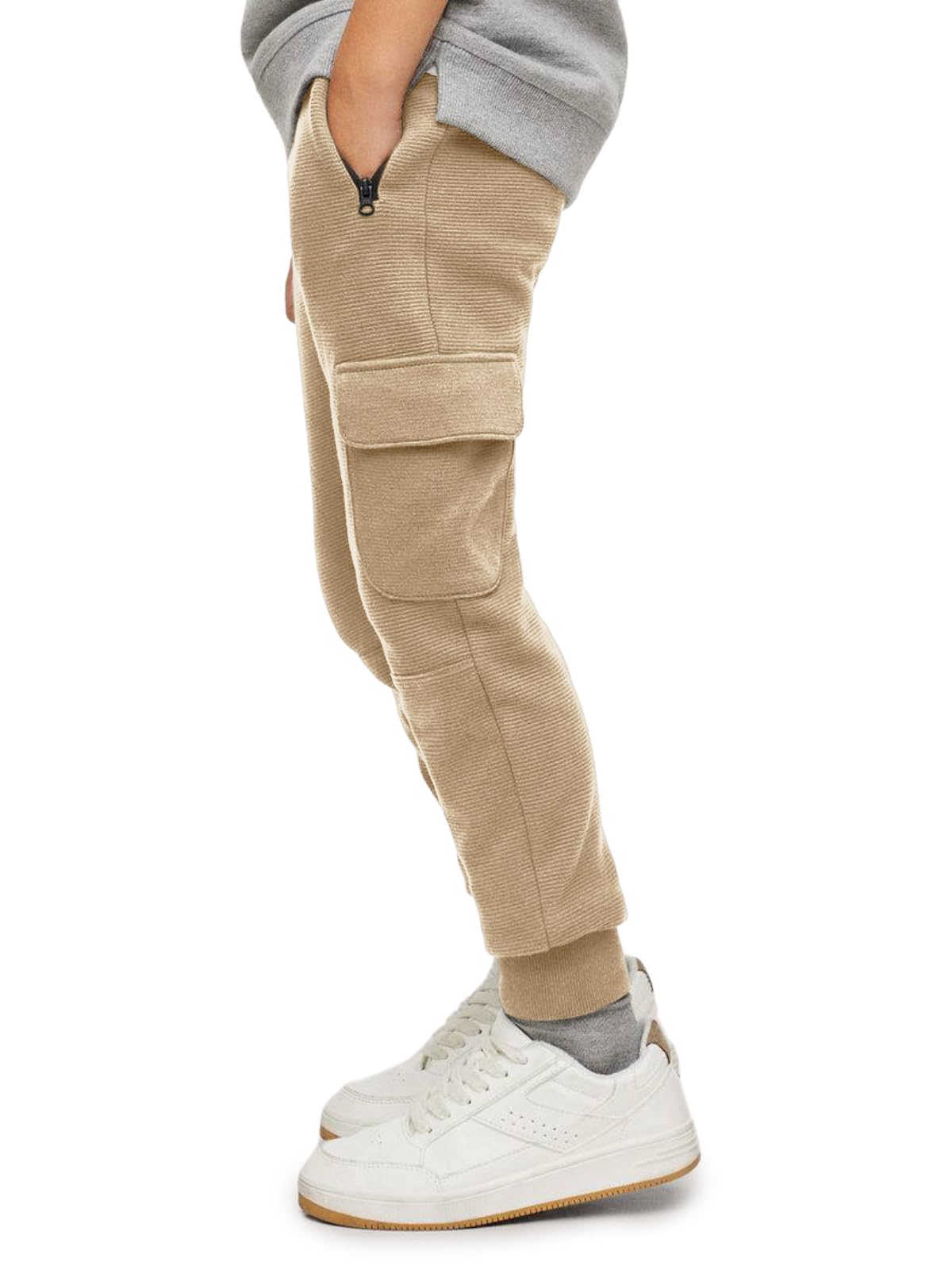 Boys Cargo Sweatpants Kids Casual Drawstring Waist Joggers Soft Knitted Active Pants 5-14 Years