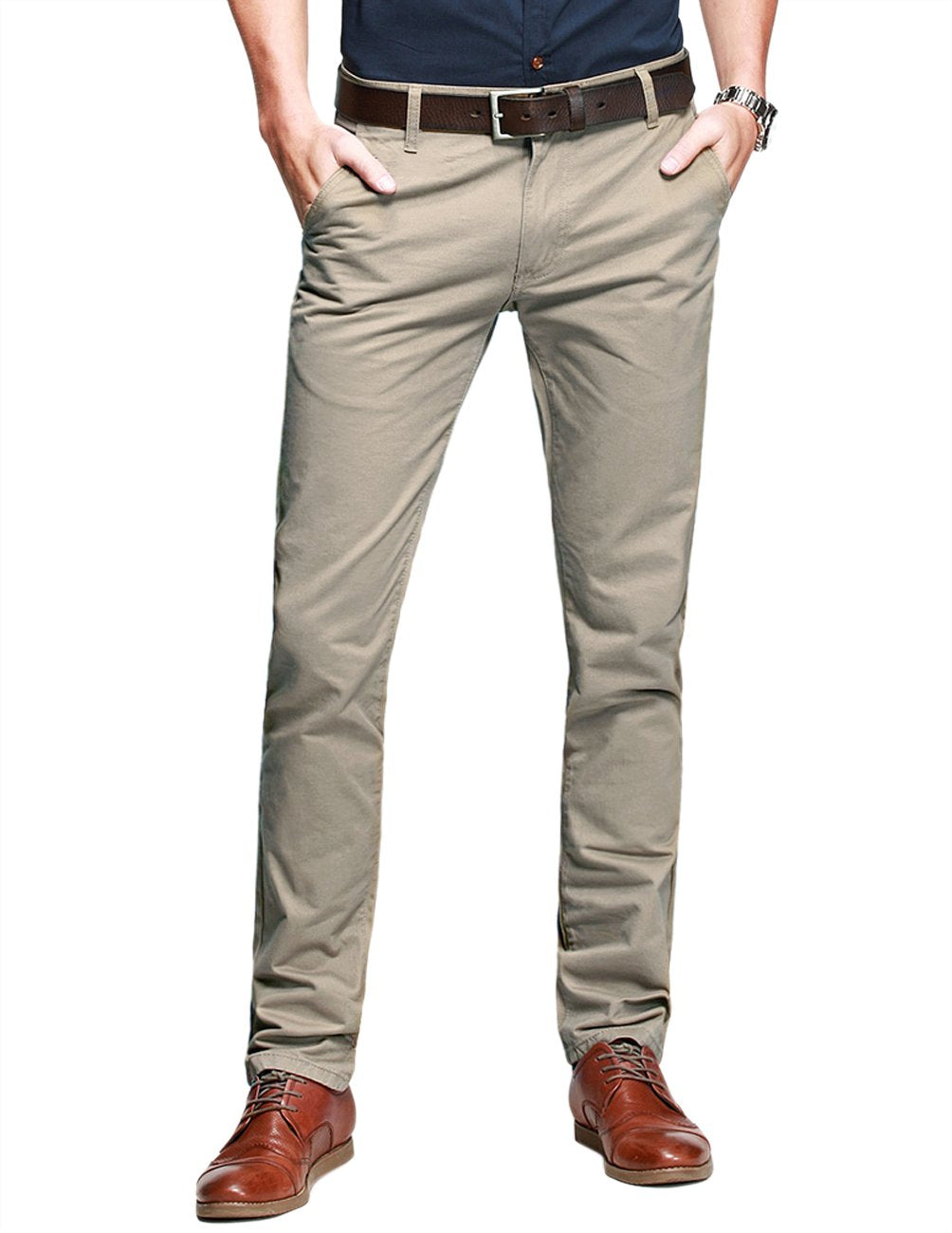 Match Mens Slim Tapered Flat Front Casual Pants