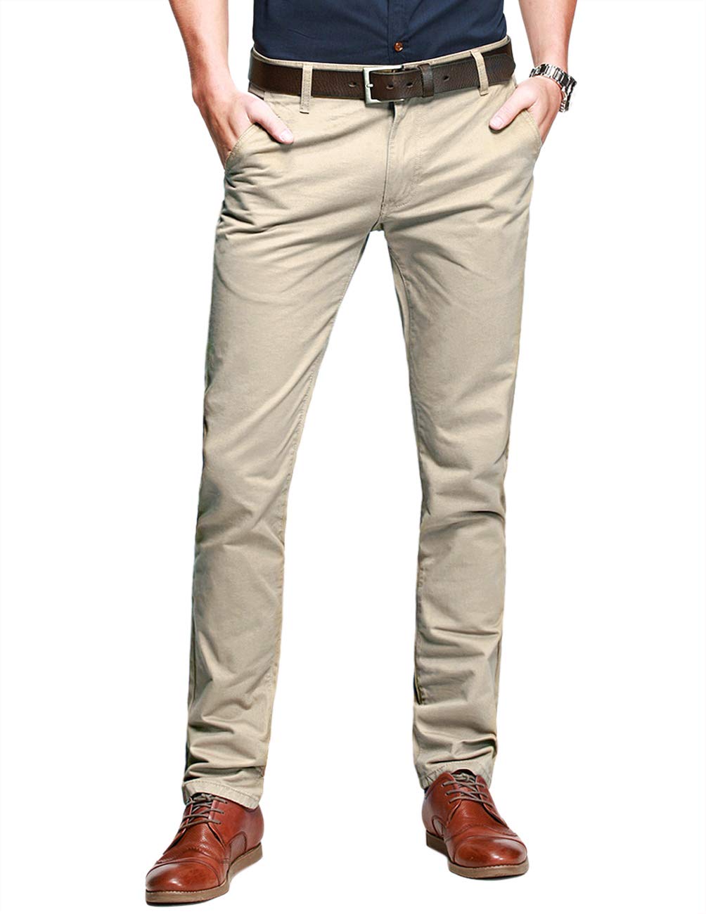 Match Mens Slim Tapered Flat Front Casual Pants