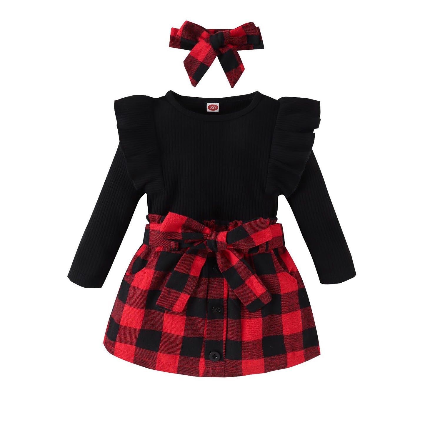 fhutpw Baby Toddler Girl Outfits Fall Winter Clothes Turtleneck Knitted Cotton Long Sleeves Tops & Button Mini Skirts Set