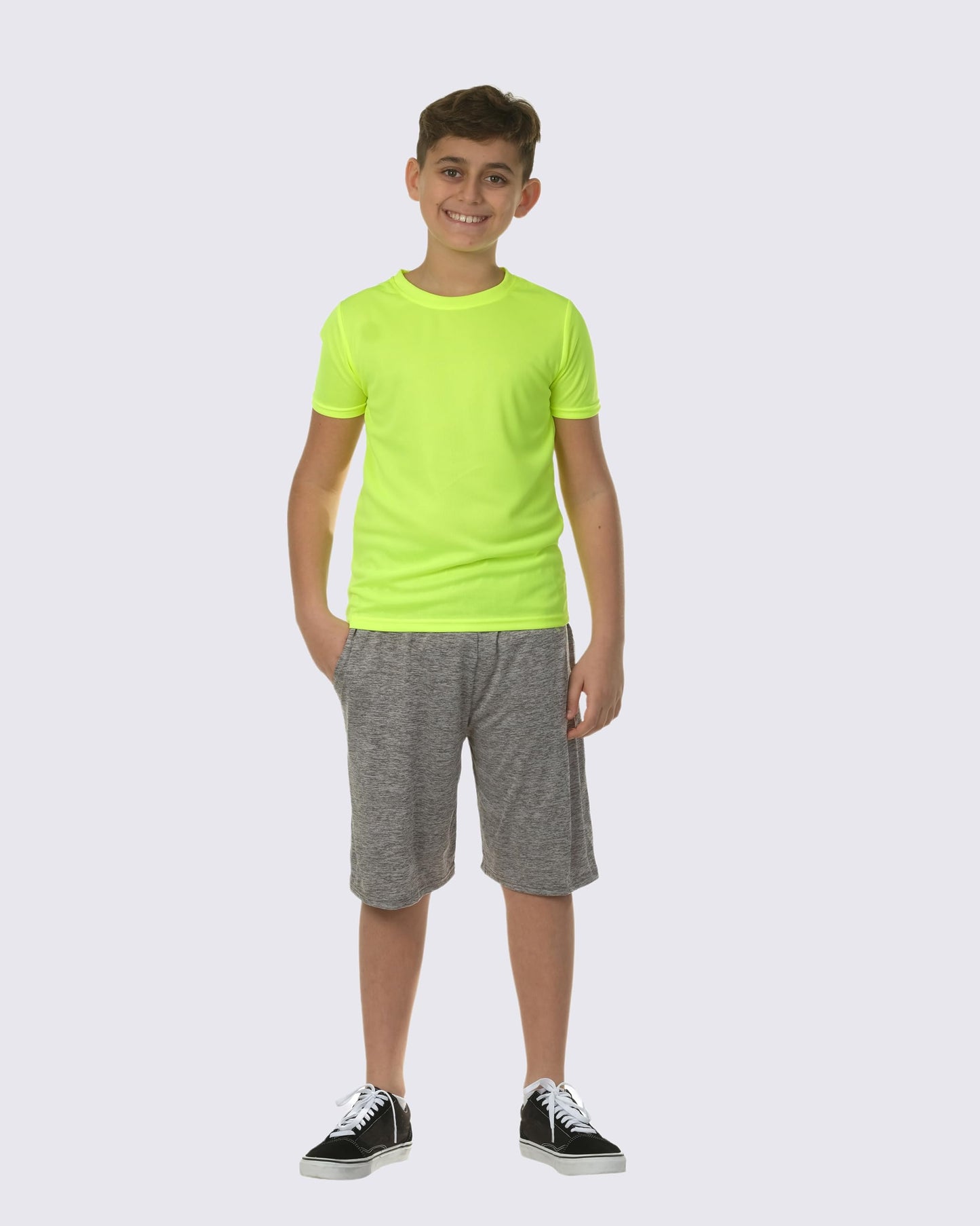 Real Essentials 5 Pack: Youth Dry-Fit Wicking Active Athletic Performance Short Sleeve T-Shirt Boys & Girls Shirts