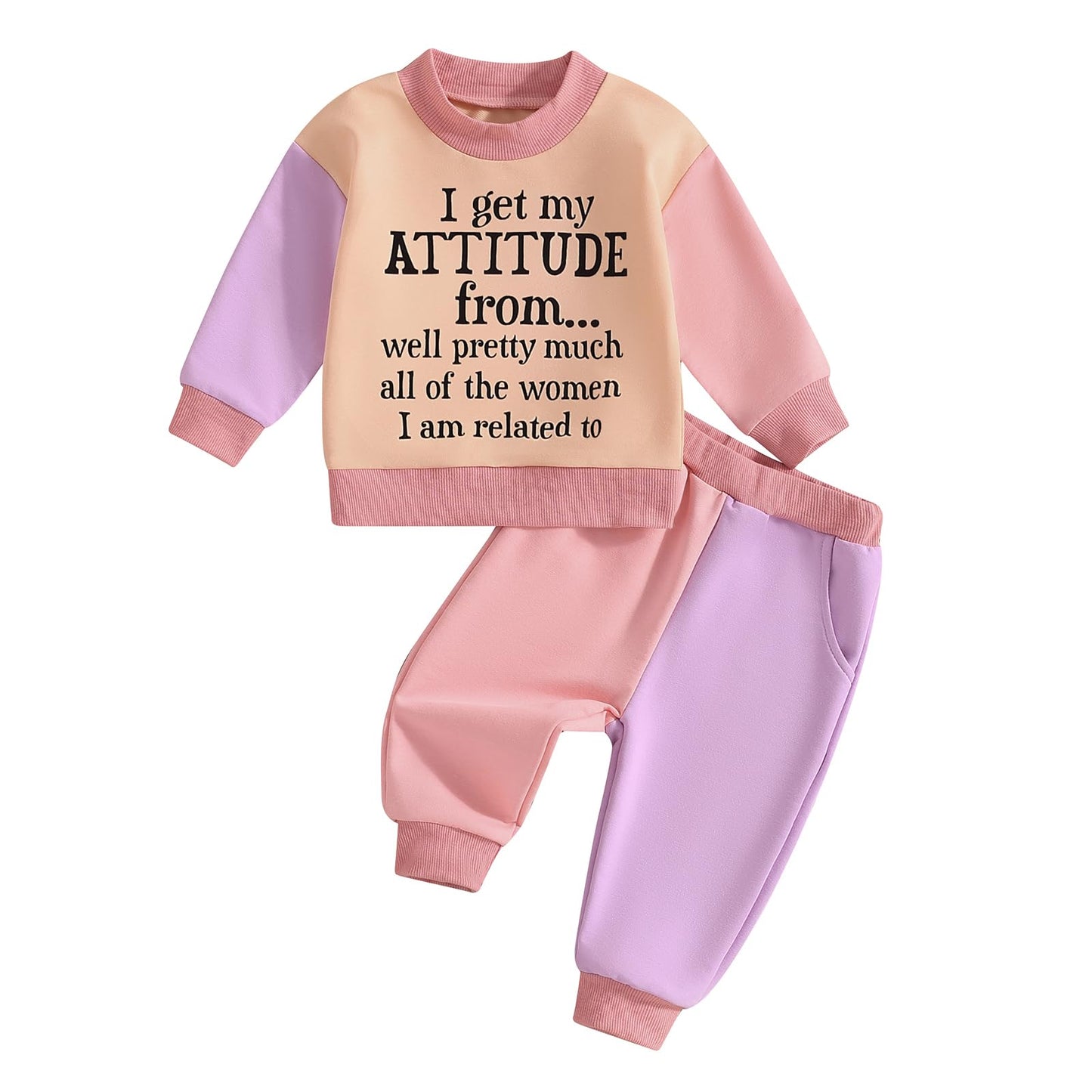 WZTYYDS Toddler Baby Girl Clothes 1T 2T 3T 4T 5T Fall Winter Outfits Contrast Color Long Sleeve Sweatshirt + Pants Sets