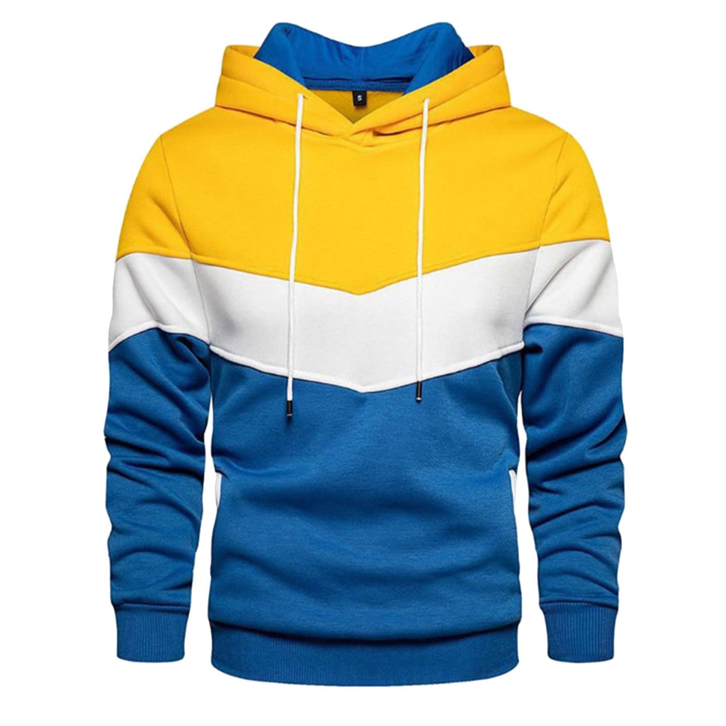 Sweatshirts for Men Trendy Color Block Hoodies Fleece Long Sleeve Hooded Pullover Casual Patchwork Tops with Pocket