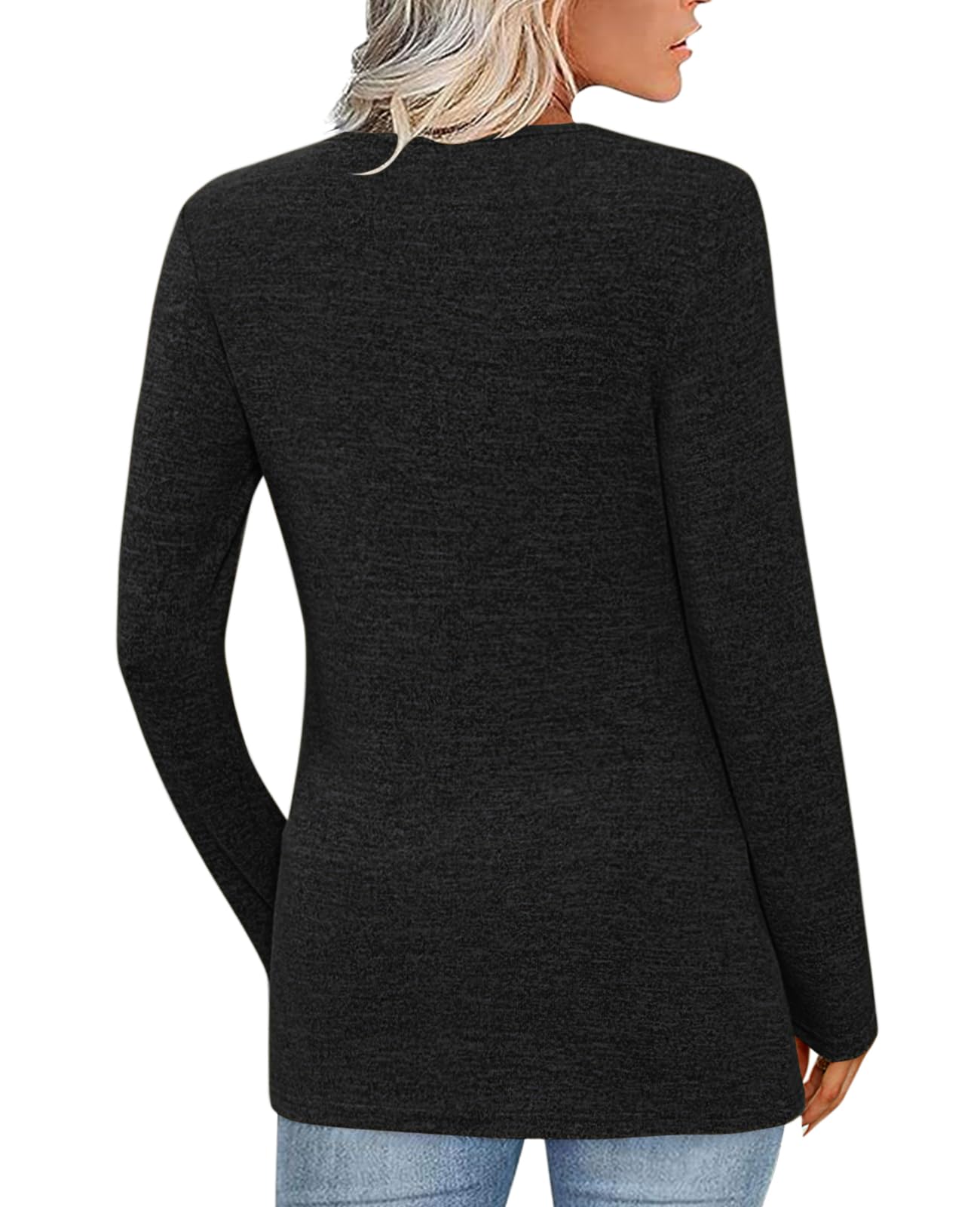 Women's Fall Long Sleeve Tunic Tops for Leggings V Neck Button Casual Blouse Sweatshirt