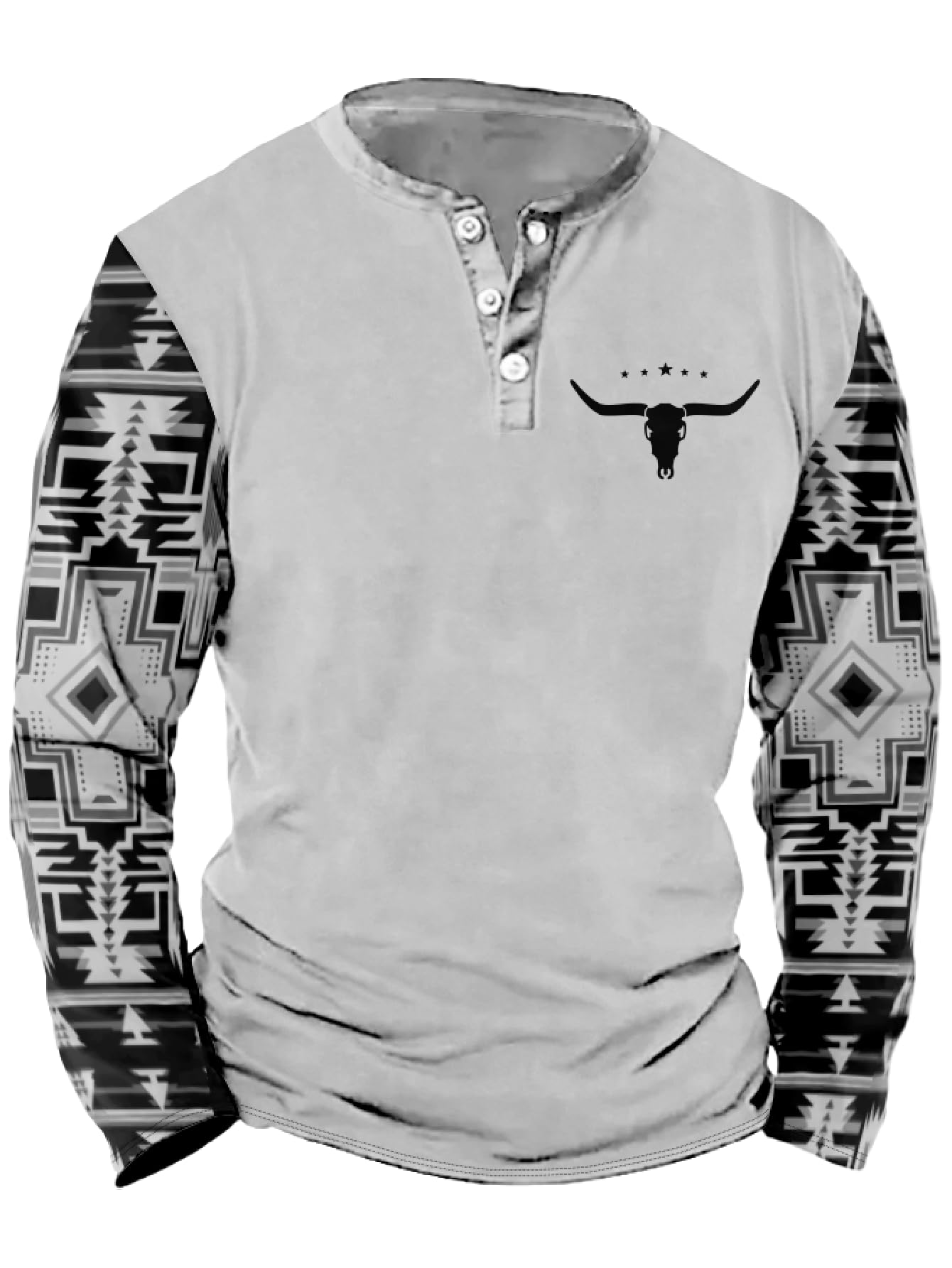 Mens Western Shirts Long Sleeve Aztec Button Down Henley Shirt Country Cowboy Slim Fit T Shirt Tee Tops for Men S-5XL