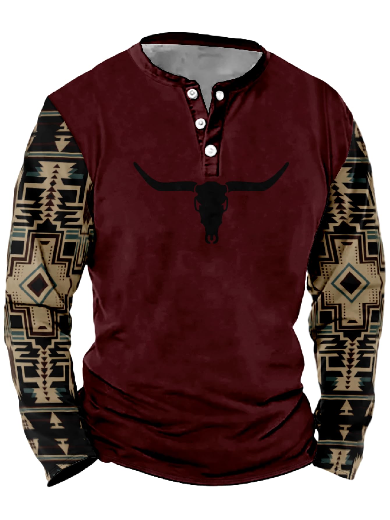 Mens Western Shirts Long Sleeve Aztec Button Down Henley Shirt Country Cowboy Slim Fit T Shirt Tee Tops for Men S-5XL