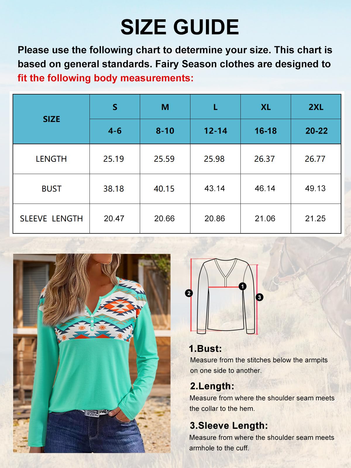 Womens Long Sleeve T Shirts Aztec Cow Print Western Henley Tops Ladies Graphic Tees Casual V Neck Loose Fit Blouse