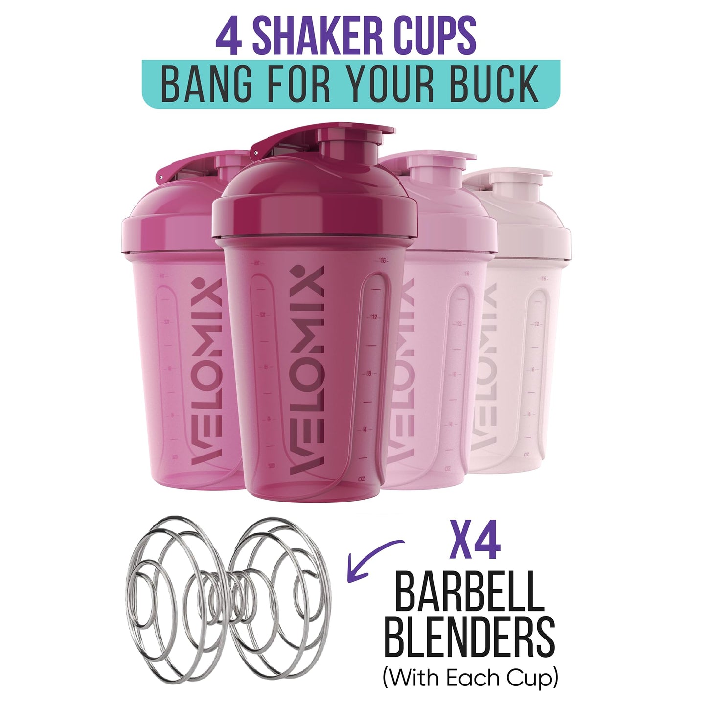 -4 PACK- 20 OZ Protein Shaker Bottles for Protein Mixes, Shaker Cups for Protein Shakes, Small Shaker Bottle Pack, Shaker Cup, Shakers for protein Shakes (Berry Blend-4 Pack)