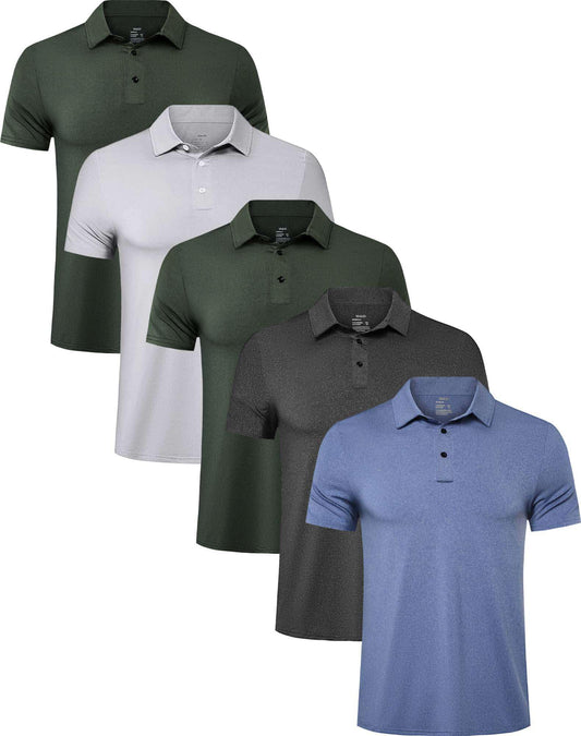 TELALEO 4/5 Pack Mens Polo Shirts Quick Dry Short Sleeve Golf T Shirt Performance Moisture Wicking Casual Workout