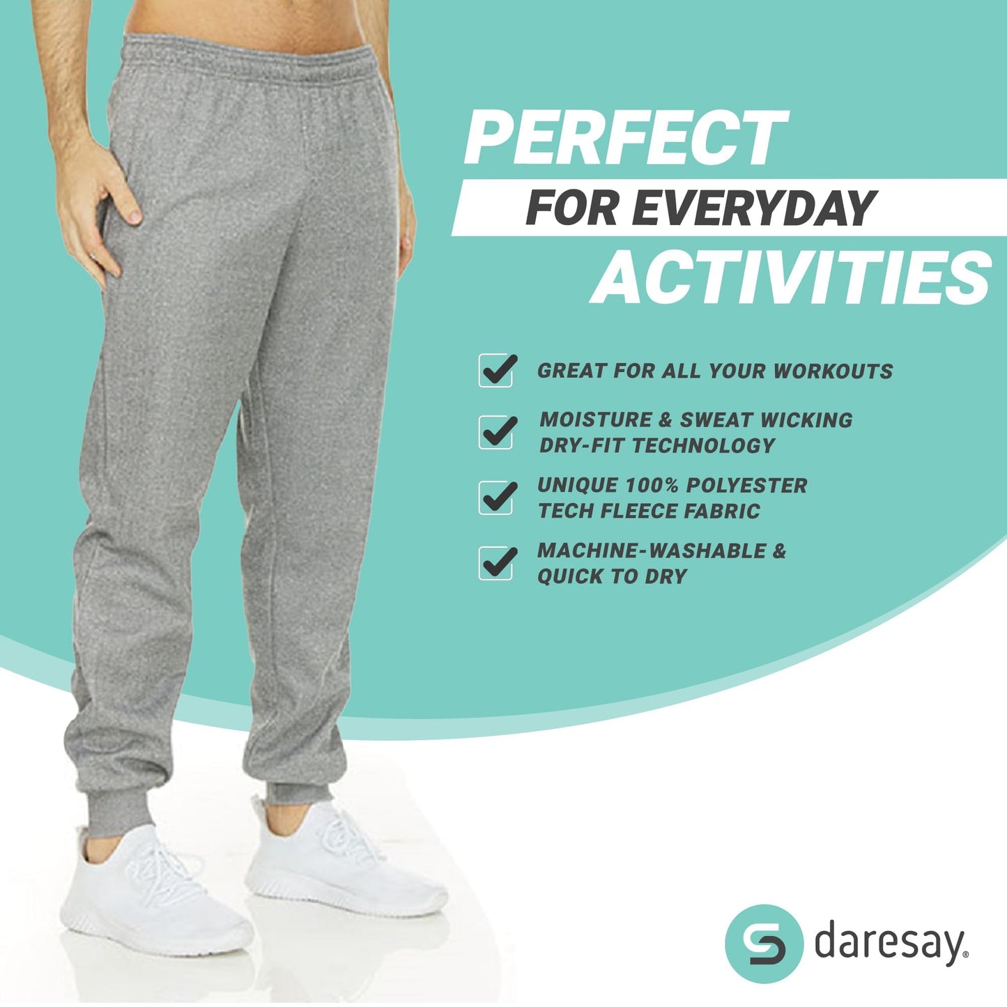 DARESAY Men's Tech Fleece Joggers Dry Fit Performance Sweatpants [3-Pack]