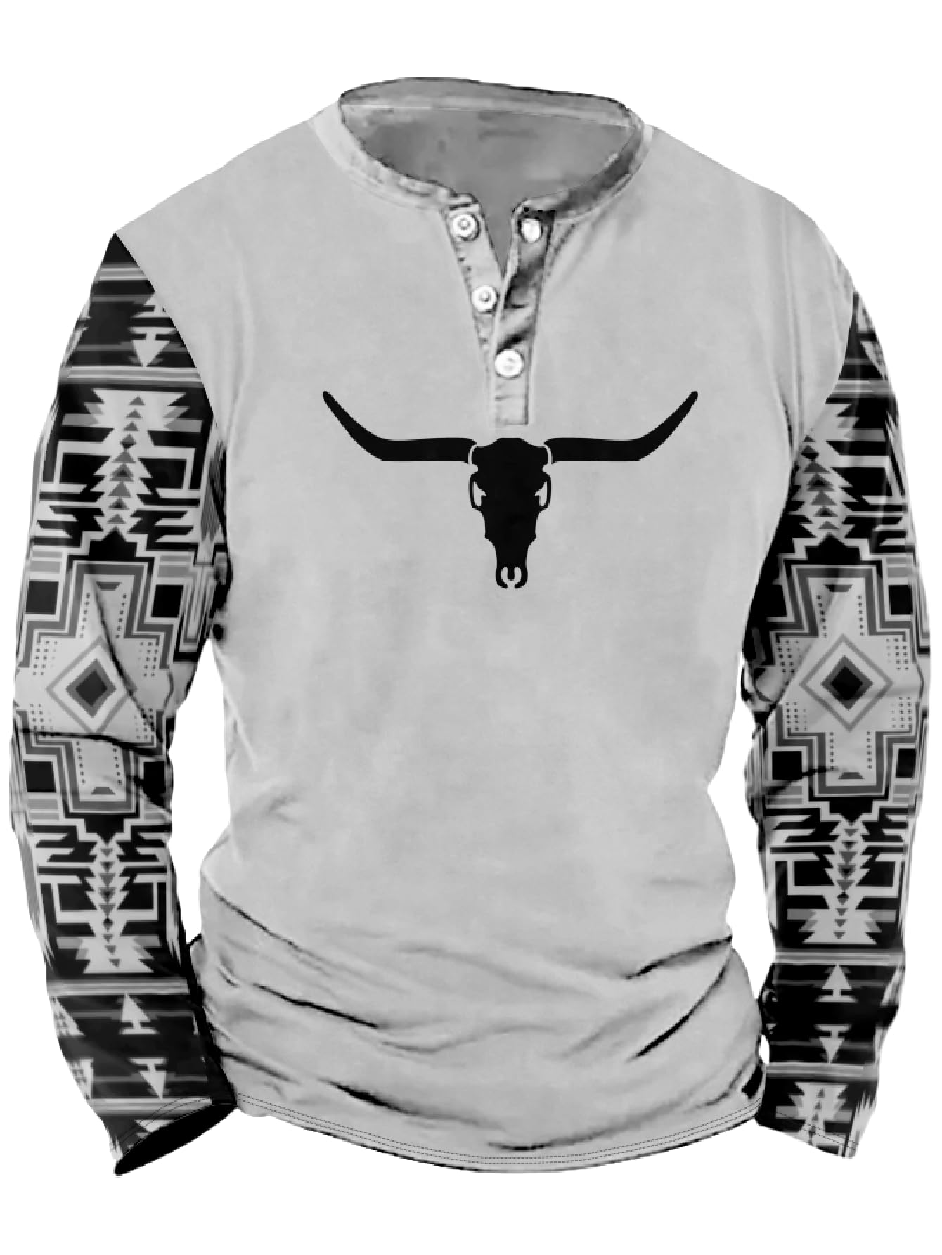 Mens Western Shirts Long Sleeve Aztec Button Down Henley Shirt Country Cowboy Slim Fit T Shirt Tee Tops for Men S-5XL