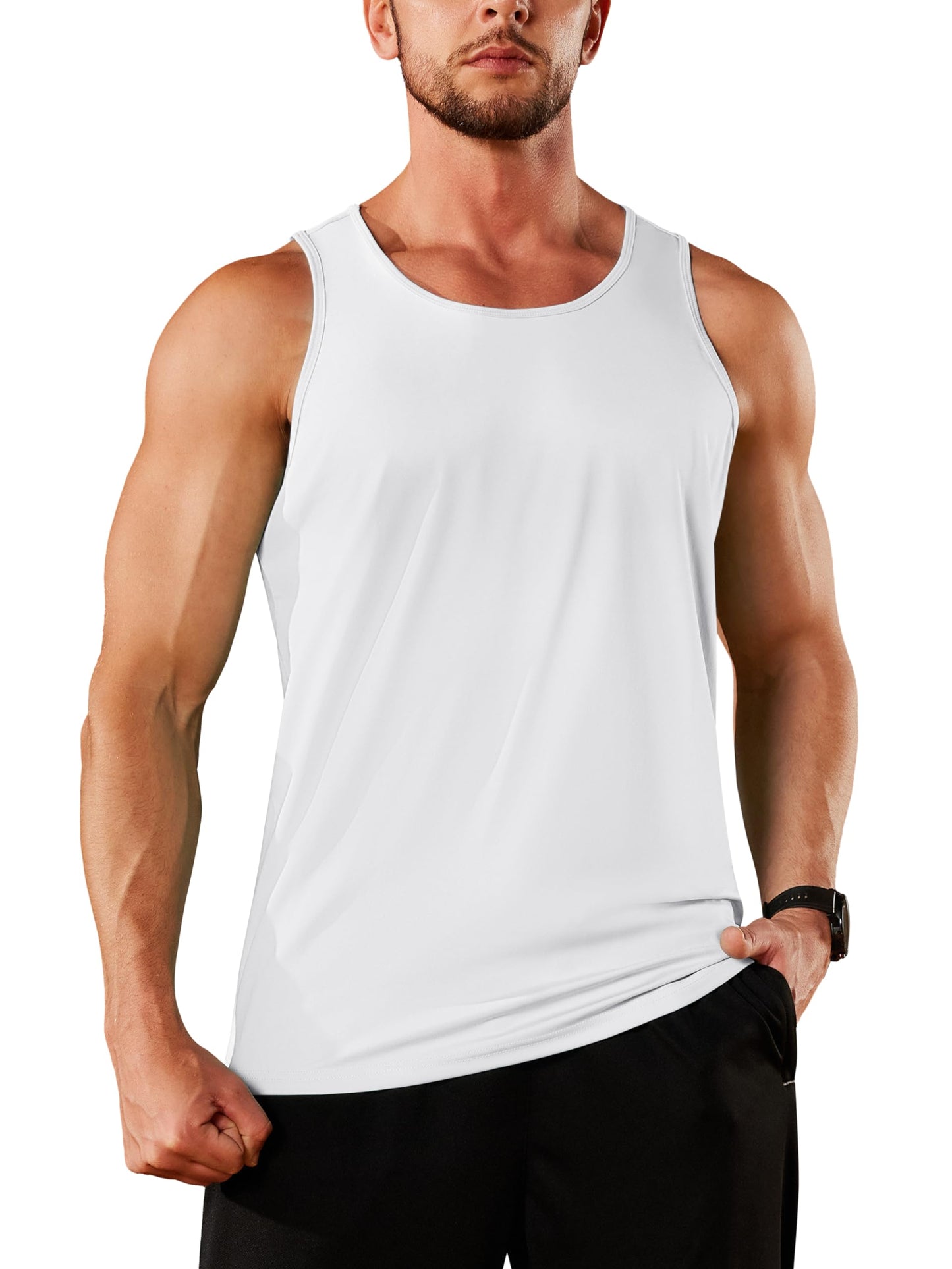 TACVASEN Men's Workout Tank Top Gym Muscle Athletic Summer Swim Sleeveless Shirts UPF 50+ Sun Beach Quick Dry