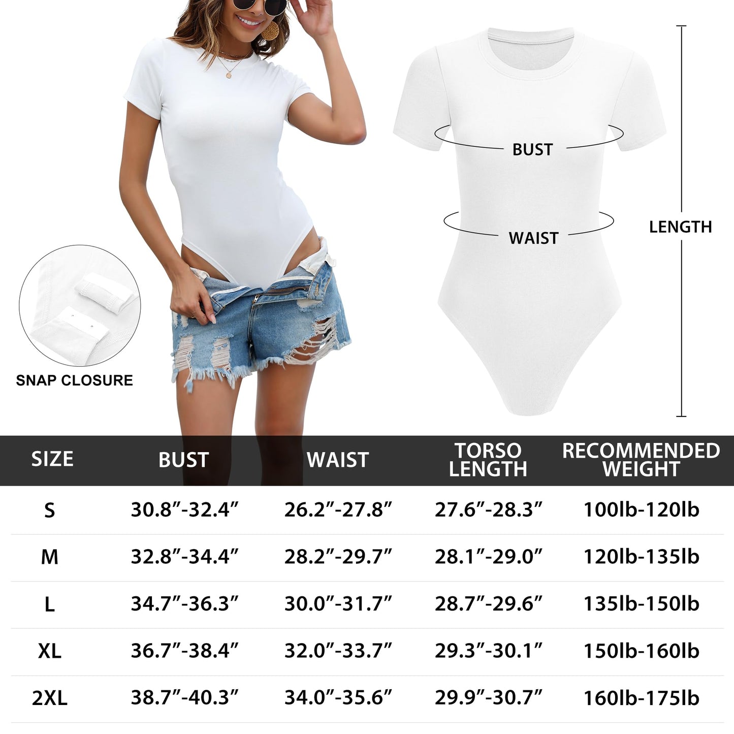 5 Pack Body Suits for Womens Short Sleeve Round Neck Casual Stretchy Basic T Shirt Bodysuit Tops