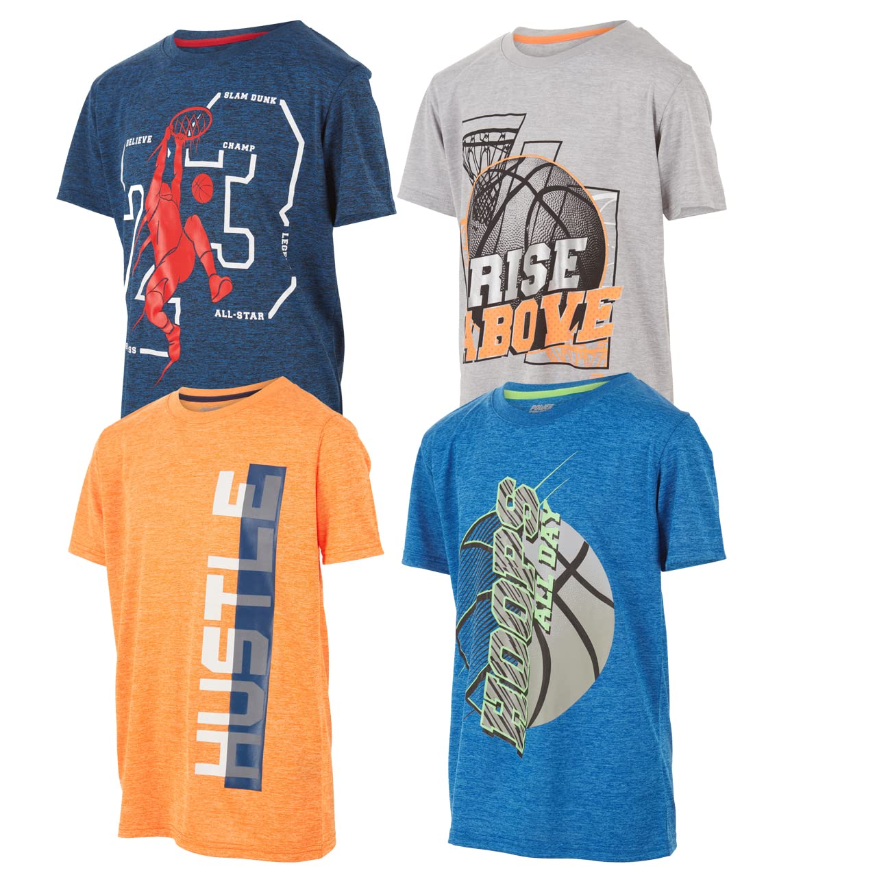 Boys T Shirts - Youth Big Kids Active Athletic Workout Sports Basketball Graphic Short Sleeve Top 4 Pack