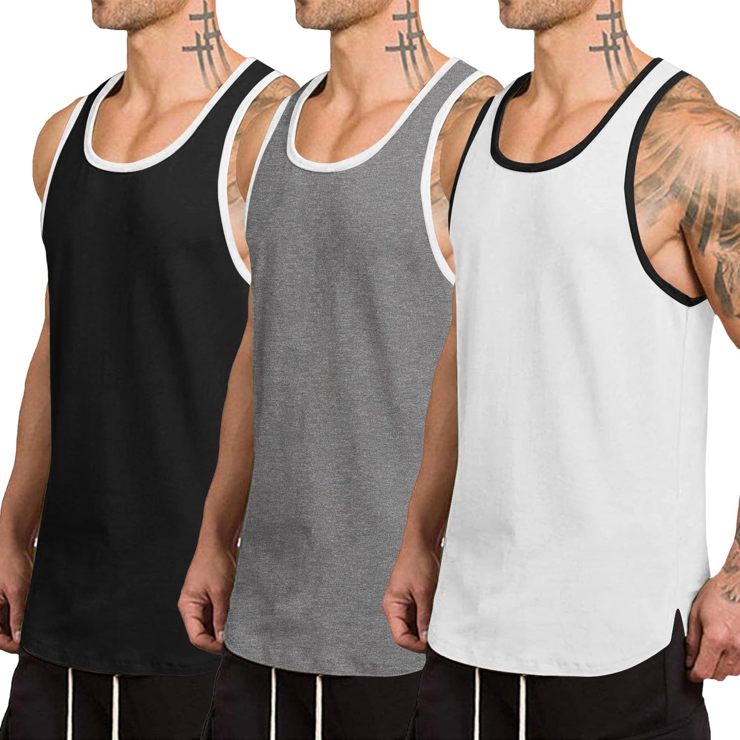 COOFANDY Men's 3 Pack Quick Dry Workout Tank Top Gym Muscle Tee Fitness Bodybuilding Sleeveless T Shirt