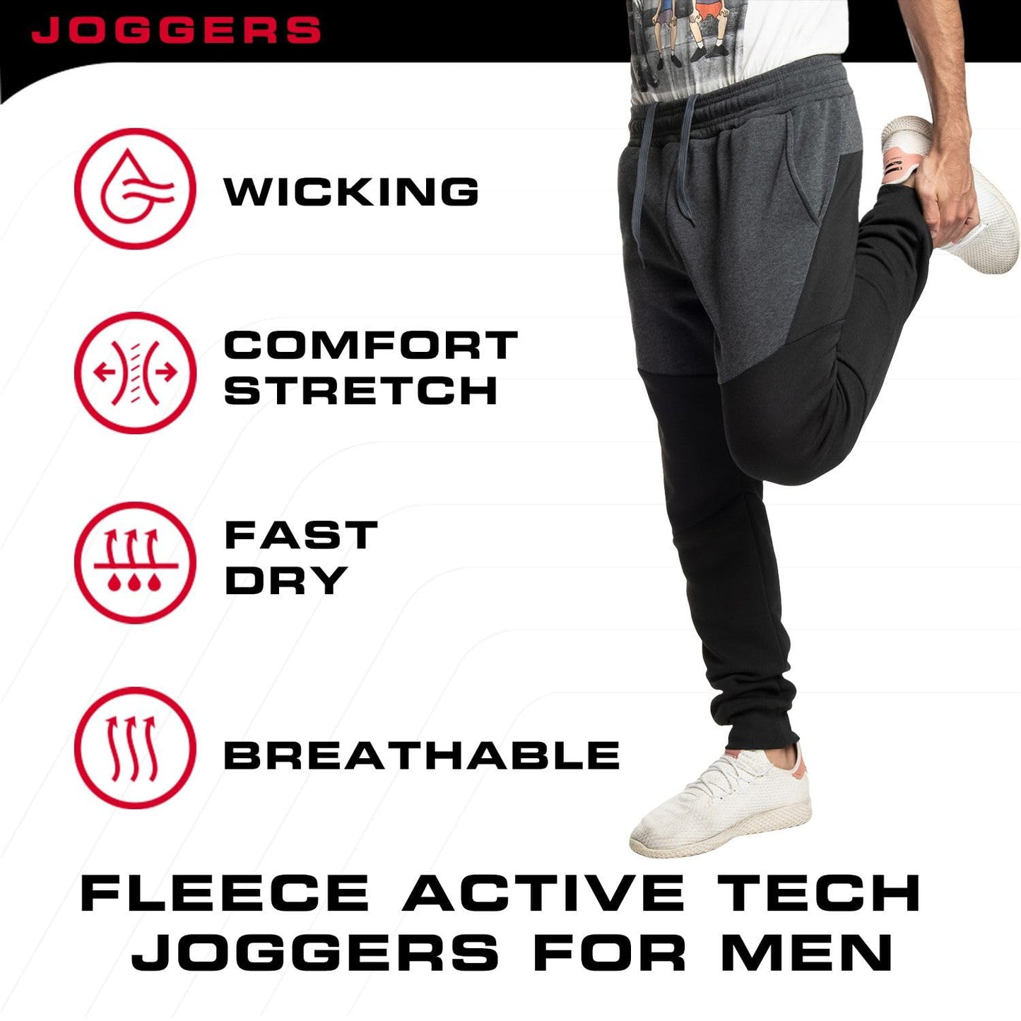 Ultra Performance 3 Pack Fleece Active Tech Joggers for Men, Mens Sweatpants with Zipper Pockets