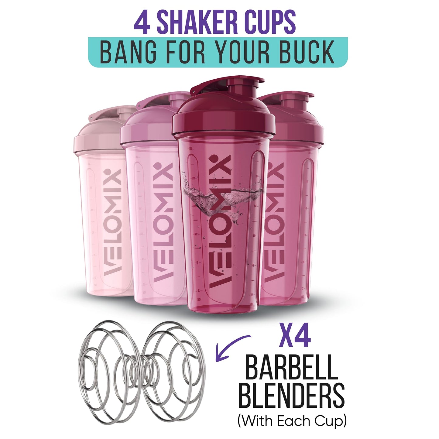 -4 PACK- 20 OZ Protein Shaker Bottles for Protein Mixes, Shaker Cups for Protein Shakes, Small Shaker Bottle Pack, Shaker Cup, Shakers for protein Shakes (Berry Blend-4 Pack)