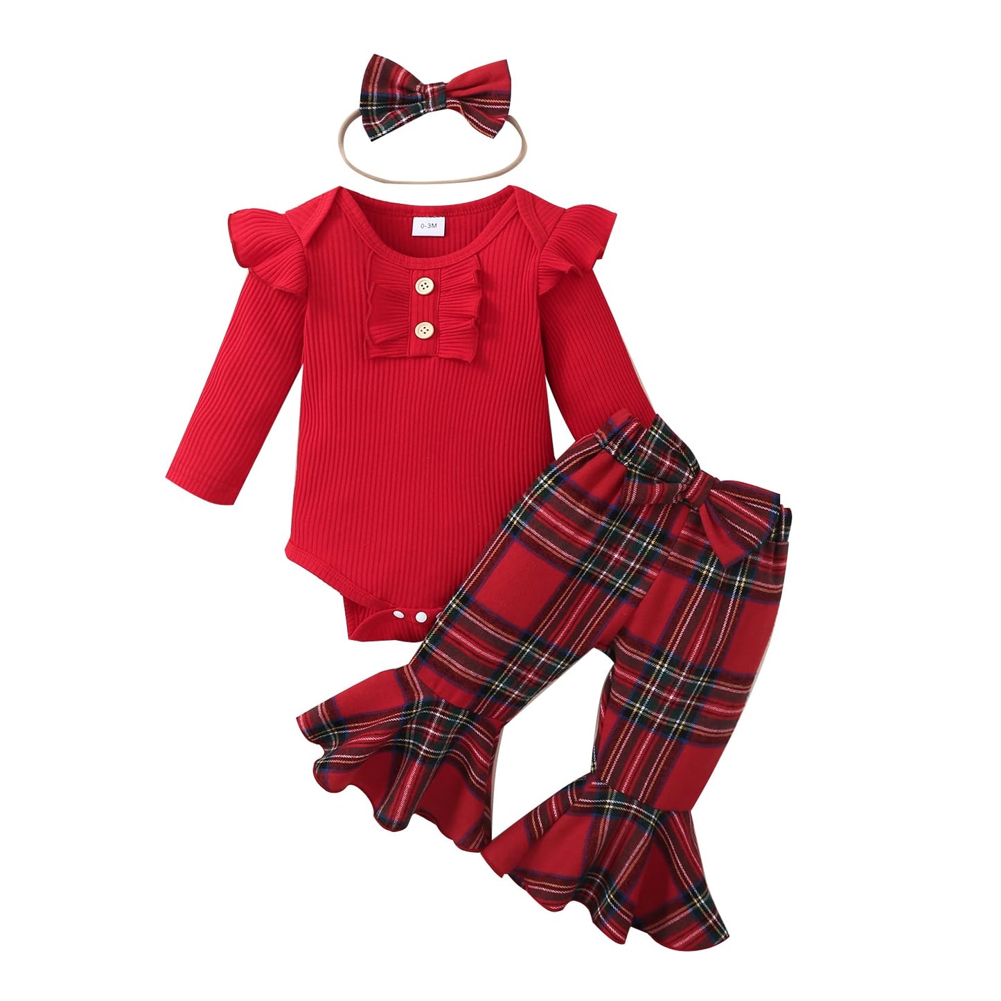 fhutpw Newborn Baby Girl Clothes Infant Rib Frill Long Sleeve Romper Flared Pants Headband Set 3pcs Fall Winter Outfits