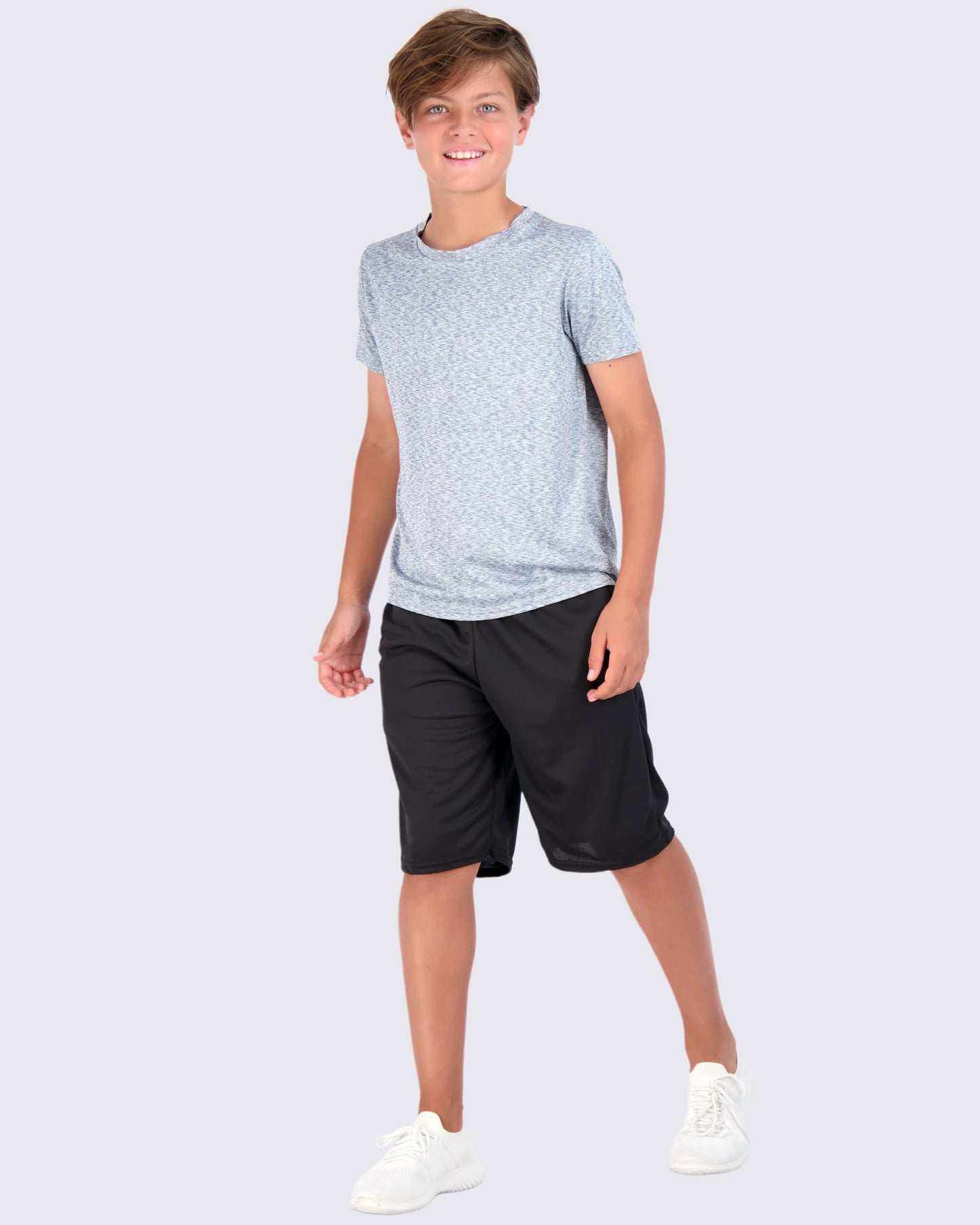 Real Essentials 5 Pack: Youth Dry-Fit Wicking Active Athletic Performance Short Sleeve T-Shirt Boys & Girls Shirts