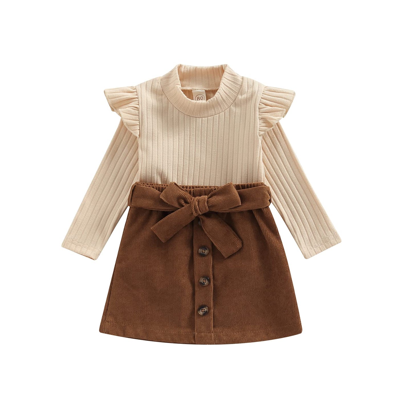 fhutpw Baby Toddler Girl Outfits Fall Winter Clothes Turtleneck Knitted Cotton Long Sleeves Tops & Button Mini Skirts Set